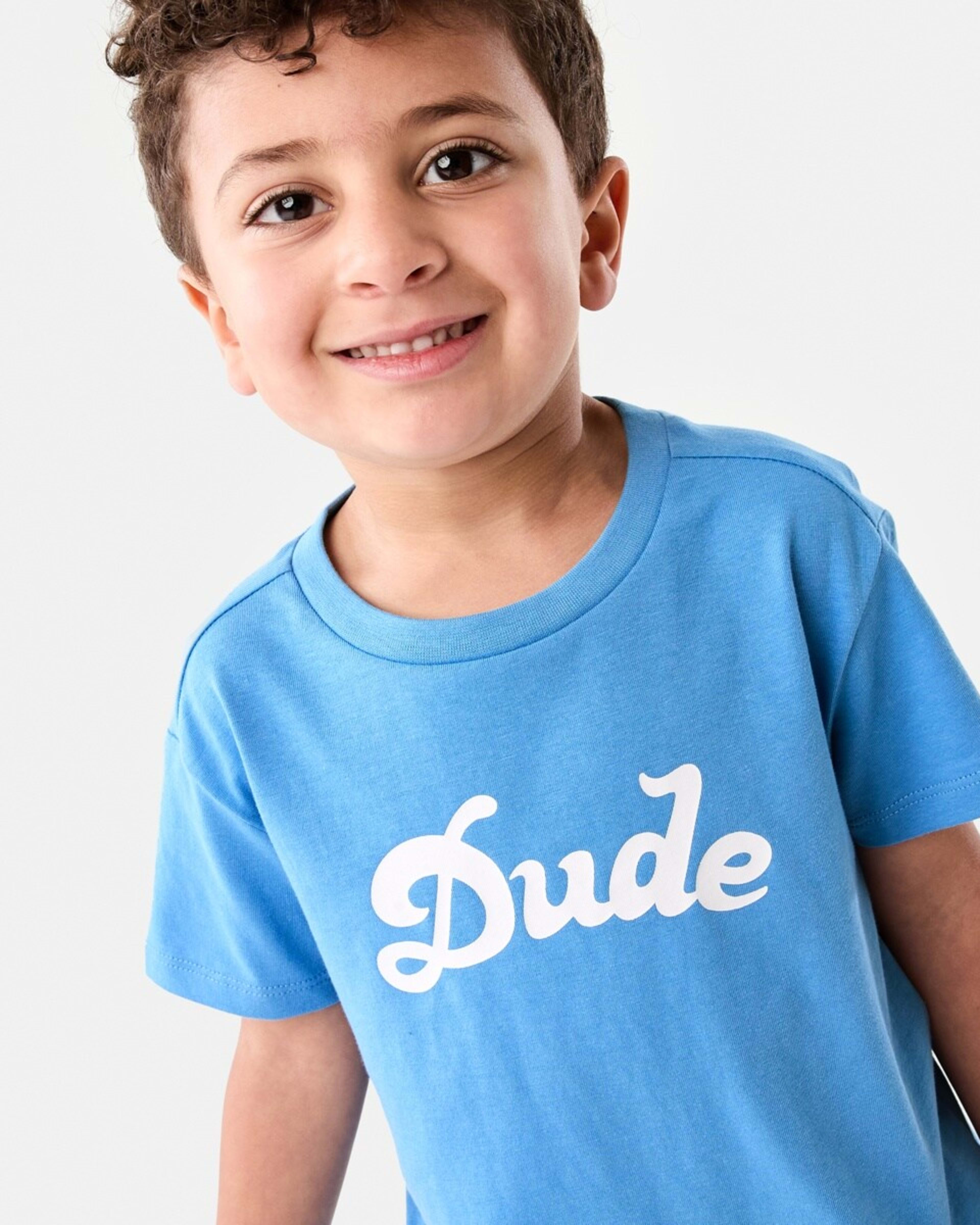 3 Chest Print T-shirt SCRIPT DUDE WASHED BLUE, 3 of 6