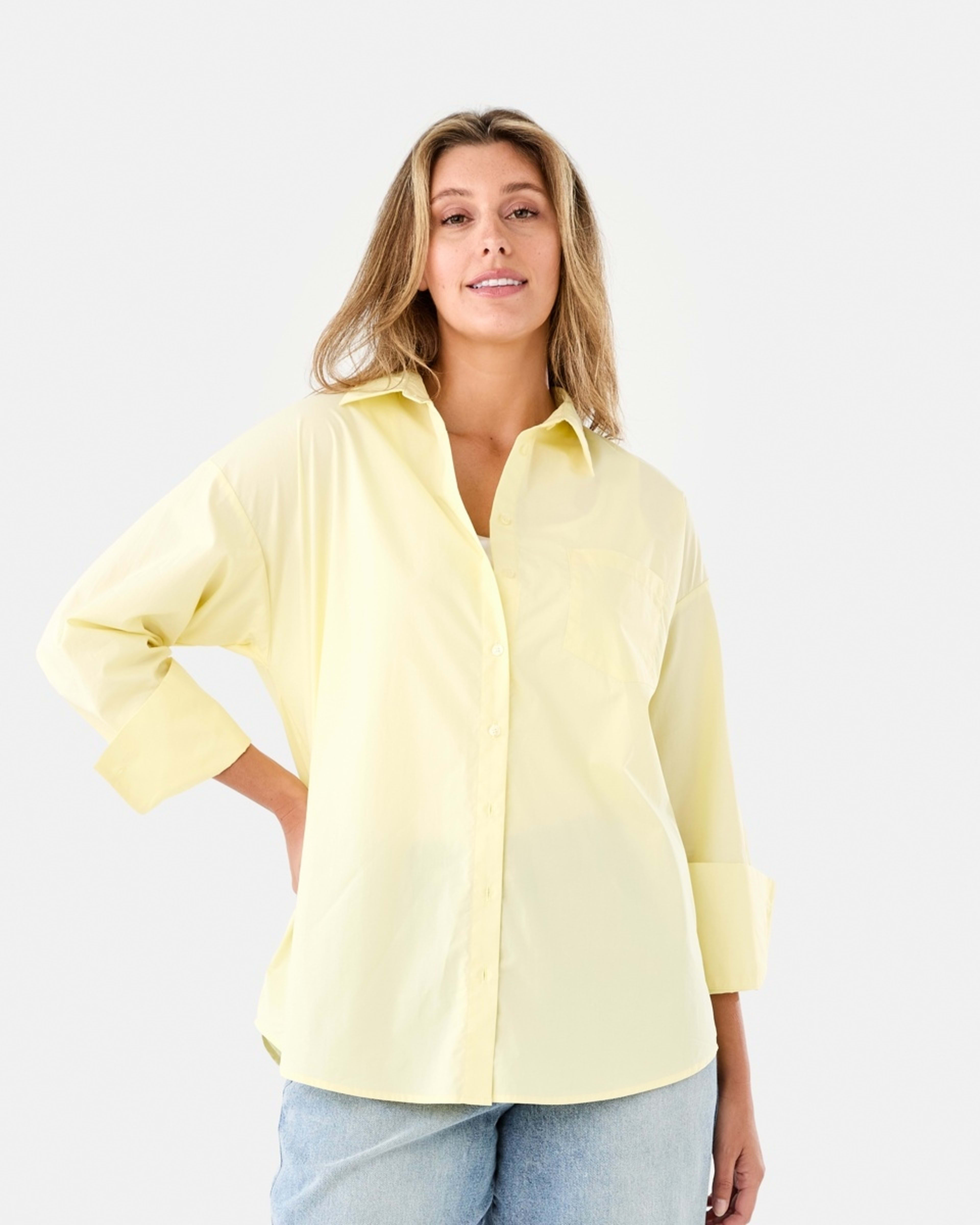 2 Long Sleeve Oversized Cotton Shirt Fln Yellow, 2 of 7