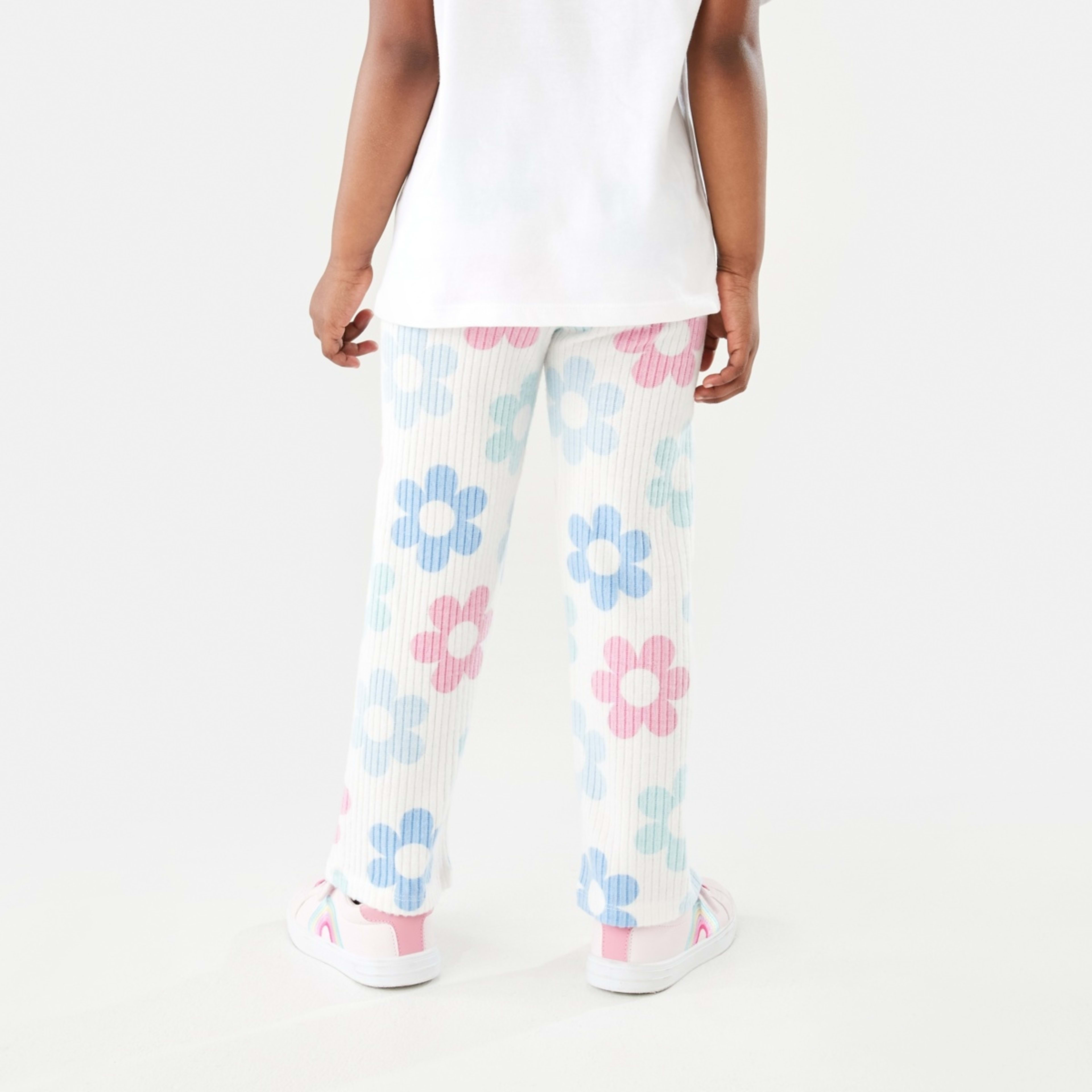 2 Wide Leg Brushed Leggings Flower Power Pristine White, 2 of 8