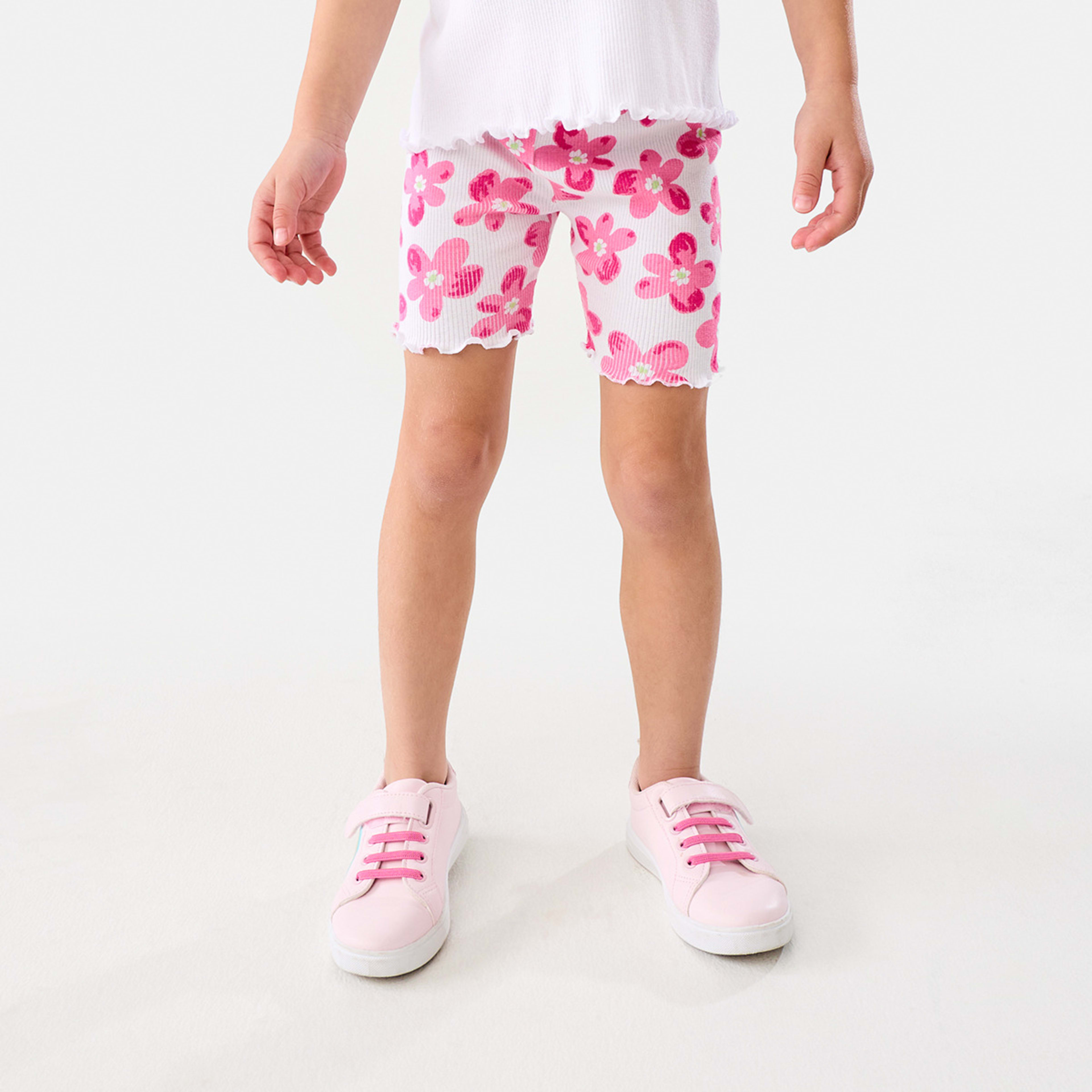 1 Printed Rib Bike Shorts Wht Flwer, 1 of 8