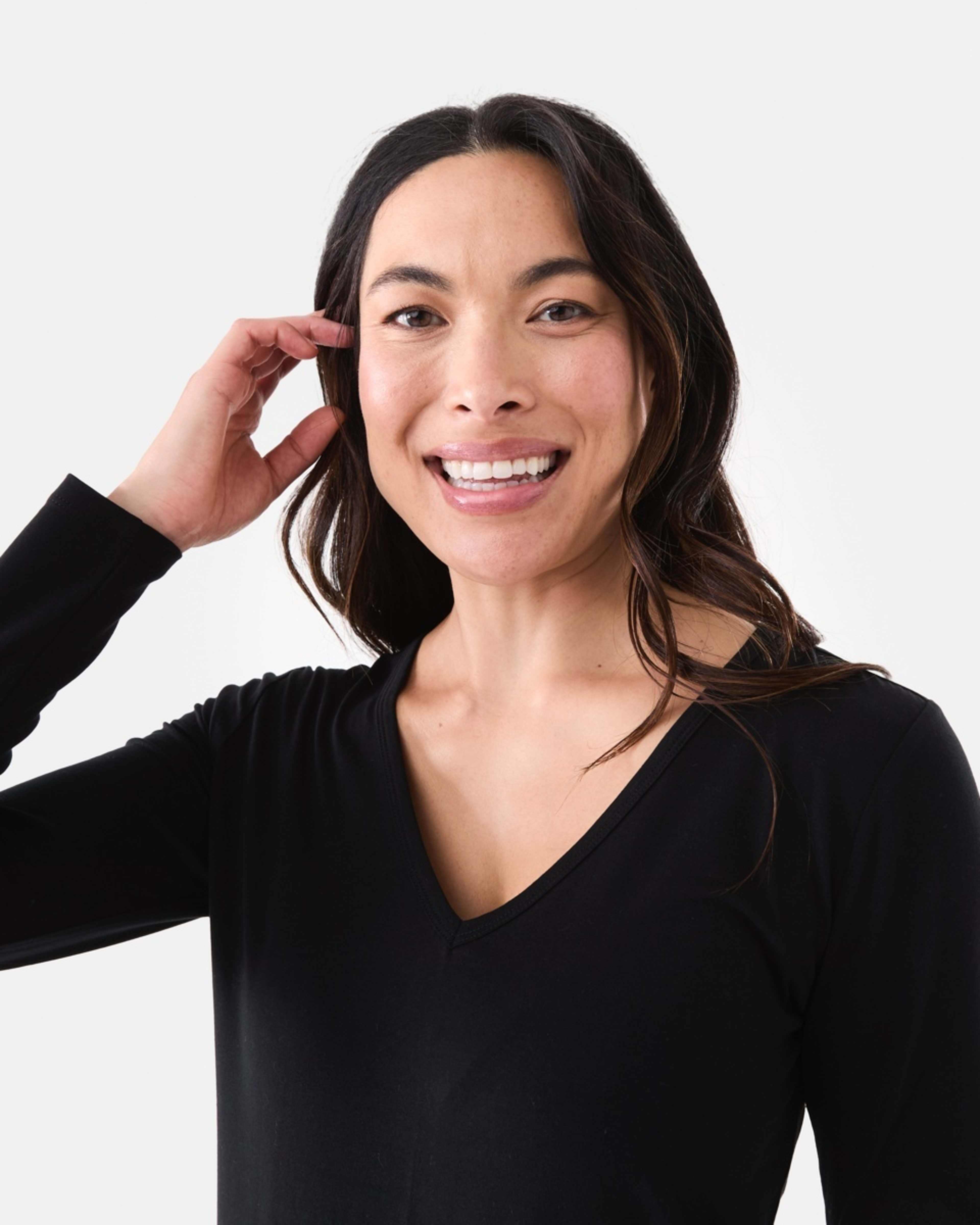 4 Long Sleeve Stretch V-Neck T-shirt Black, 4 of 5