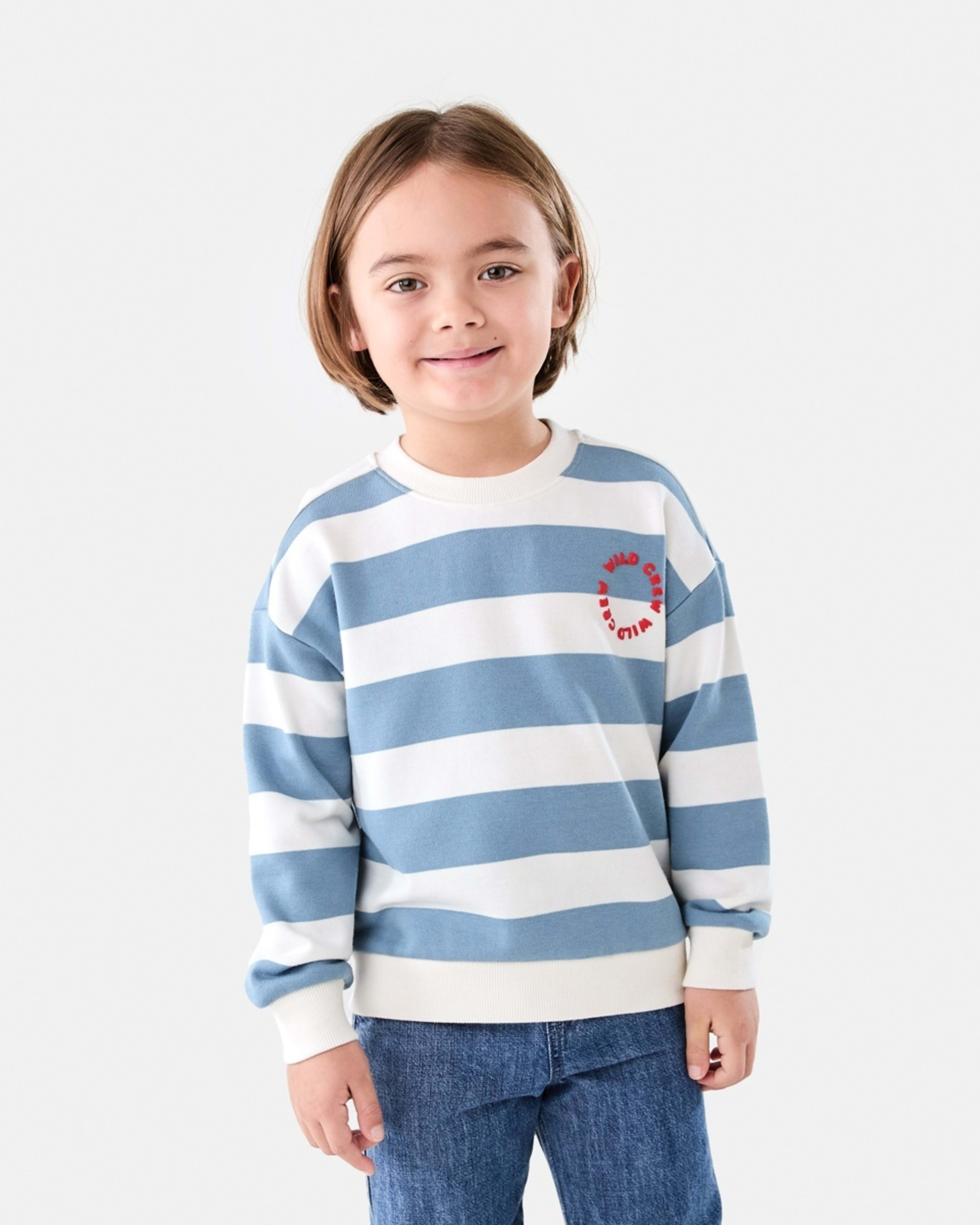 1 Stripe Oversized Crew Neck Sweatshirt Blu Stripe, 1 of 7