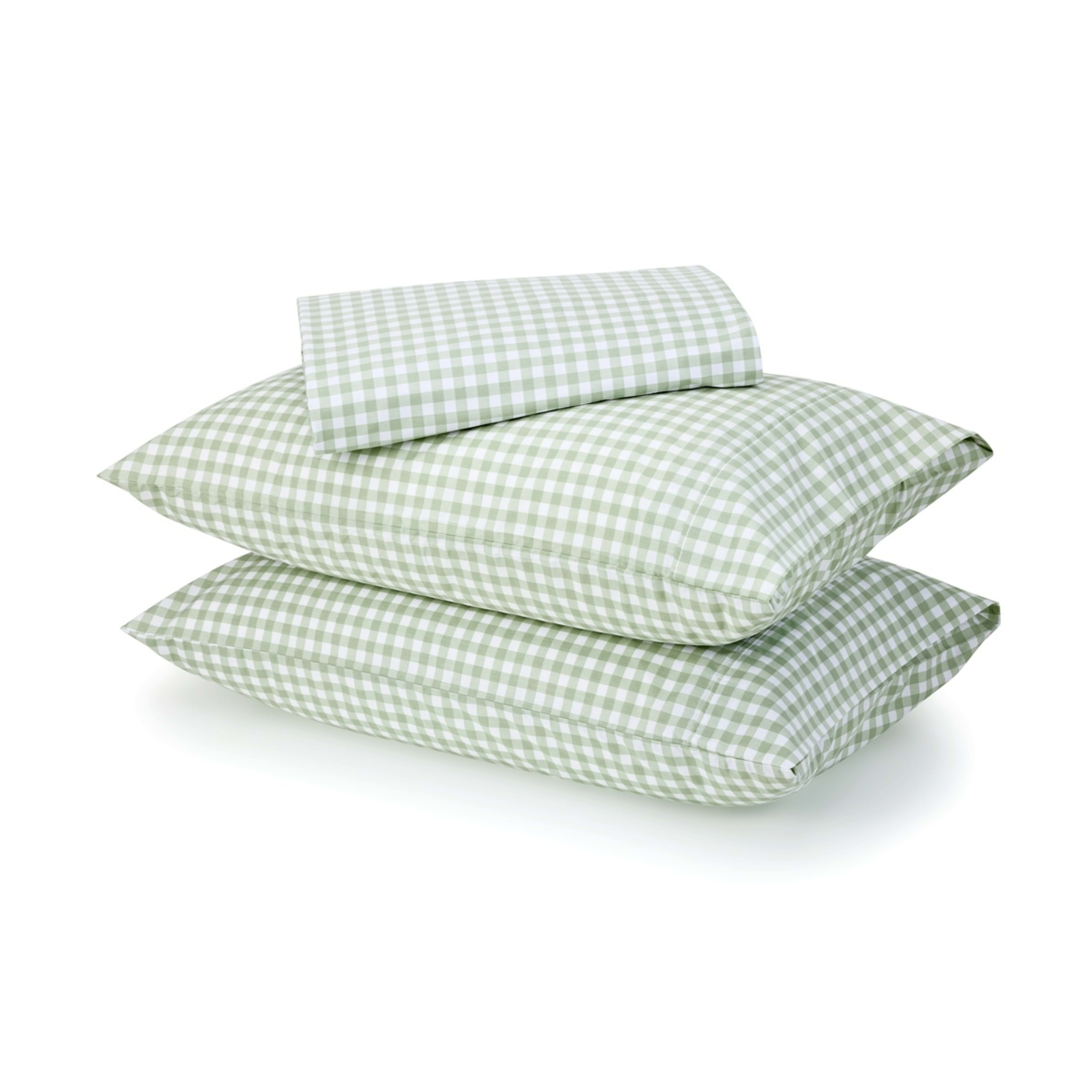 1 250 Thread Count Gingham Cotton Sheet Set - King Bed, Sage, 1 of 7