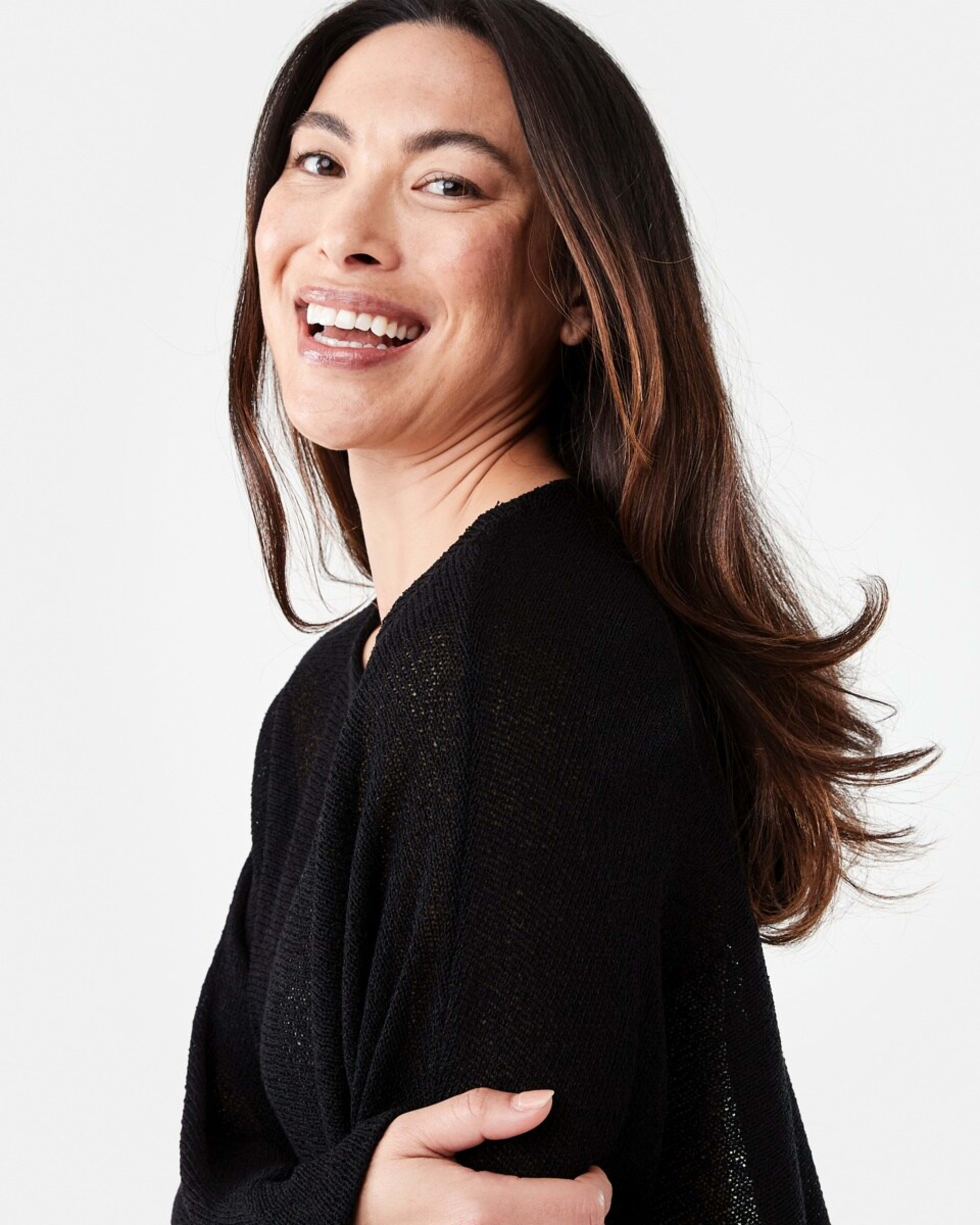 4 Open Knit Batwing Sleeve Jumper Black, 4 of 5