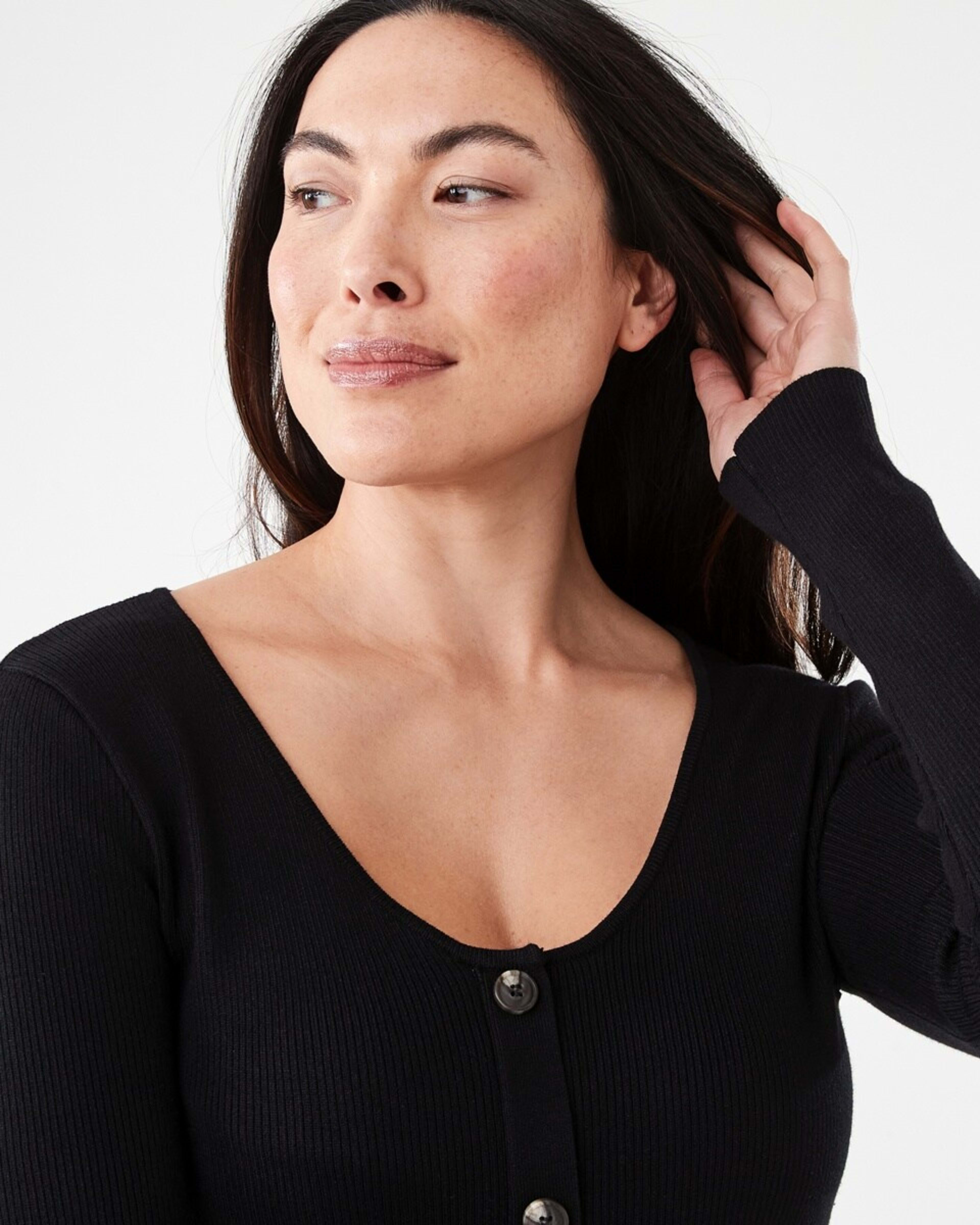 4 Long Sleeve Button Through Knit Maxi Dress Black, 4 of 6