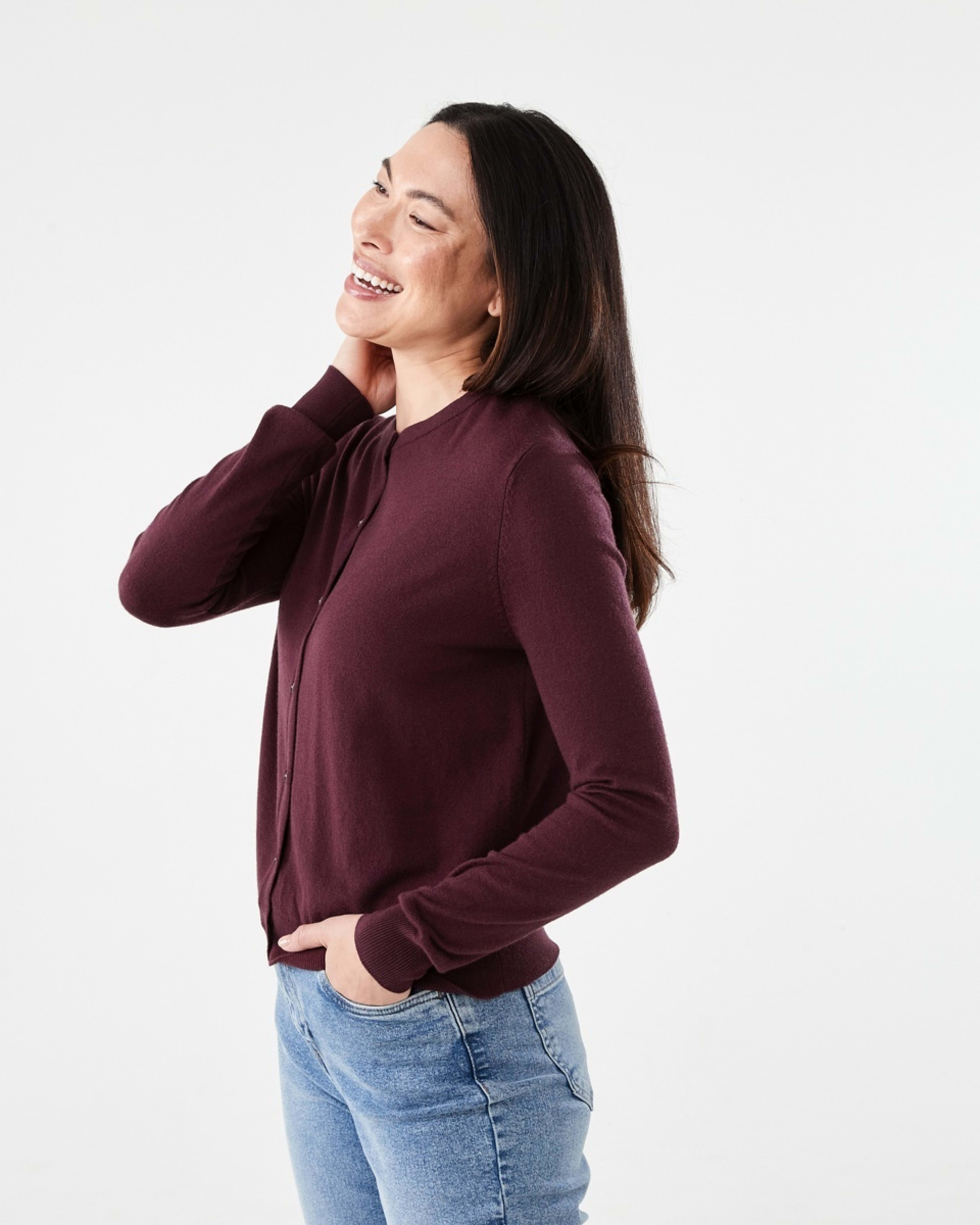 2 Lightweight Crew Neck Cardigan Mulberry, 2 of 6