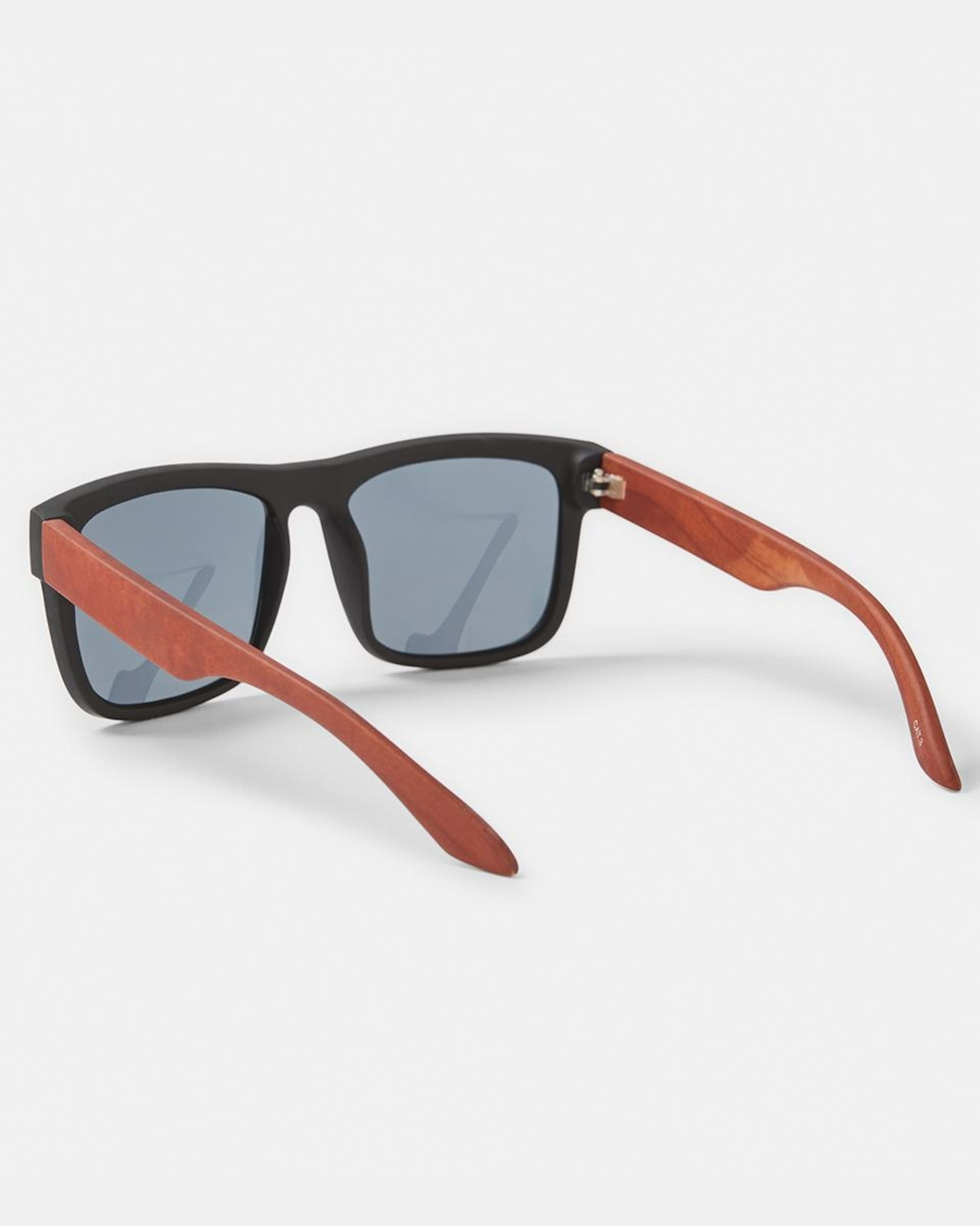 3 Trapezoid Sunglasses Blk Wood, 3 of 6