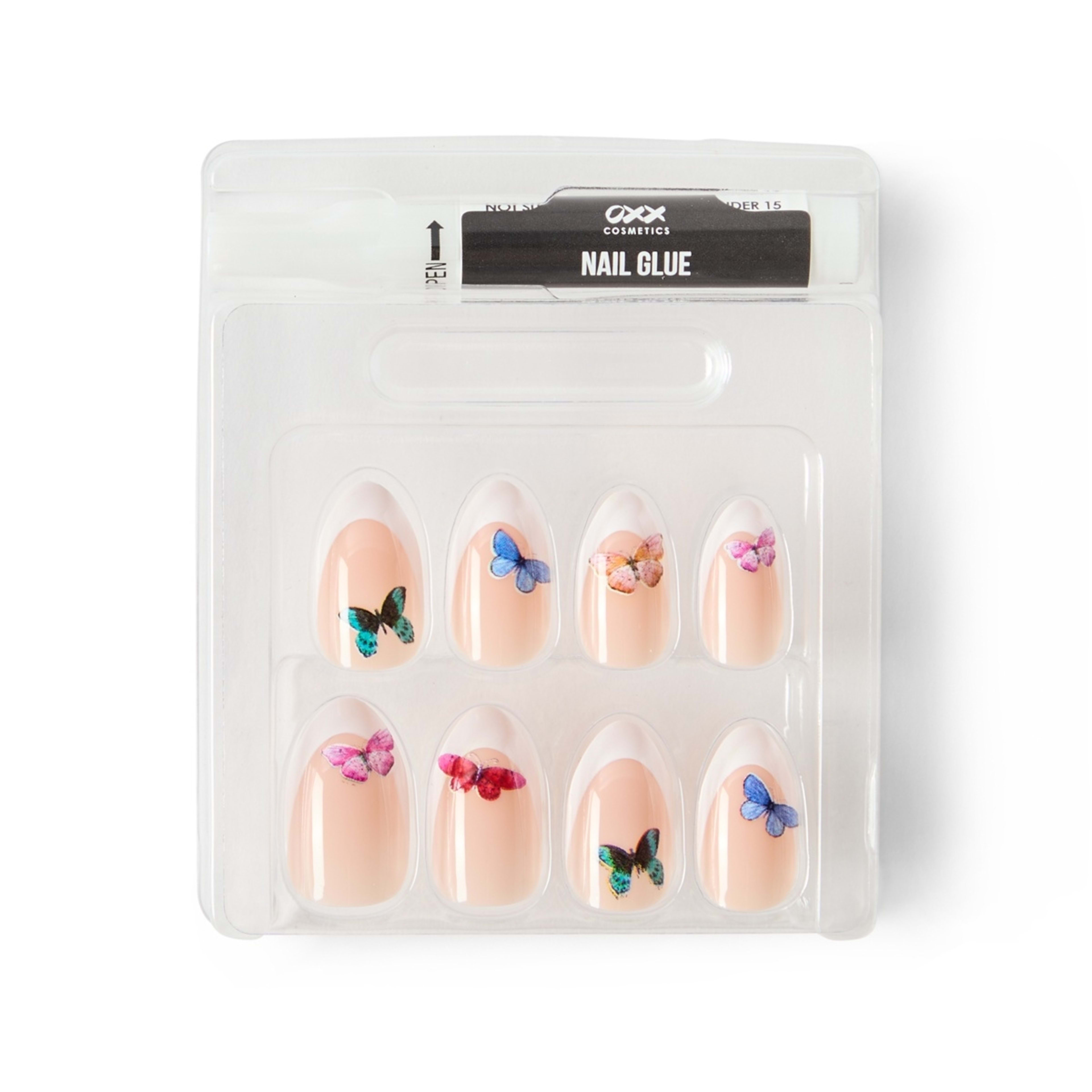 4 OXX Cosmetics 24 Pack Artificial Nails with Adhesive - Almond Shape, Butterfly, 4 of 4
