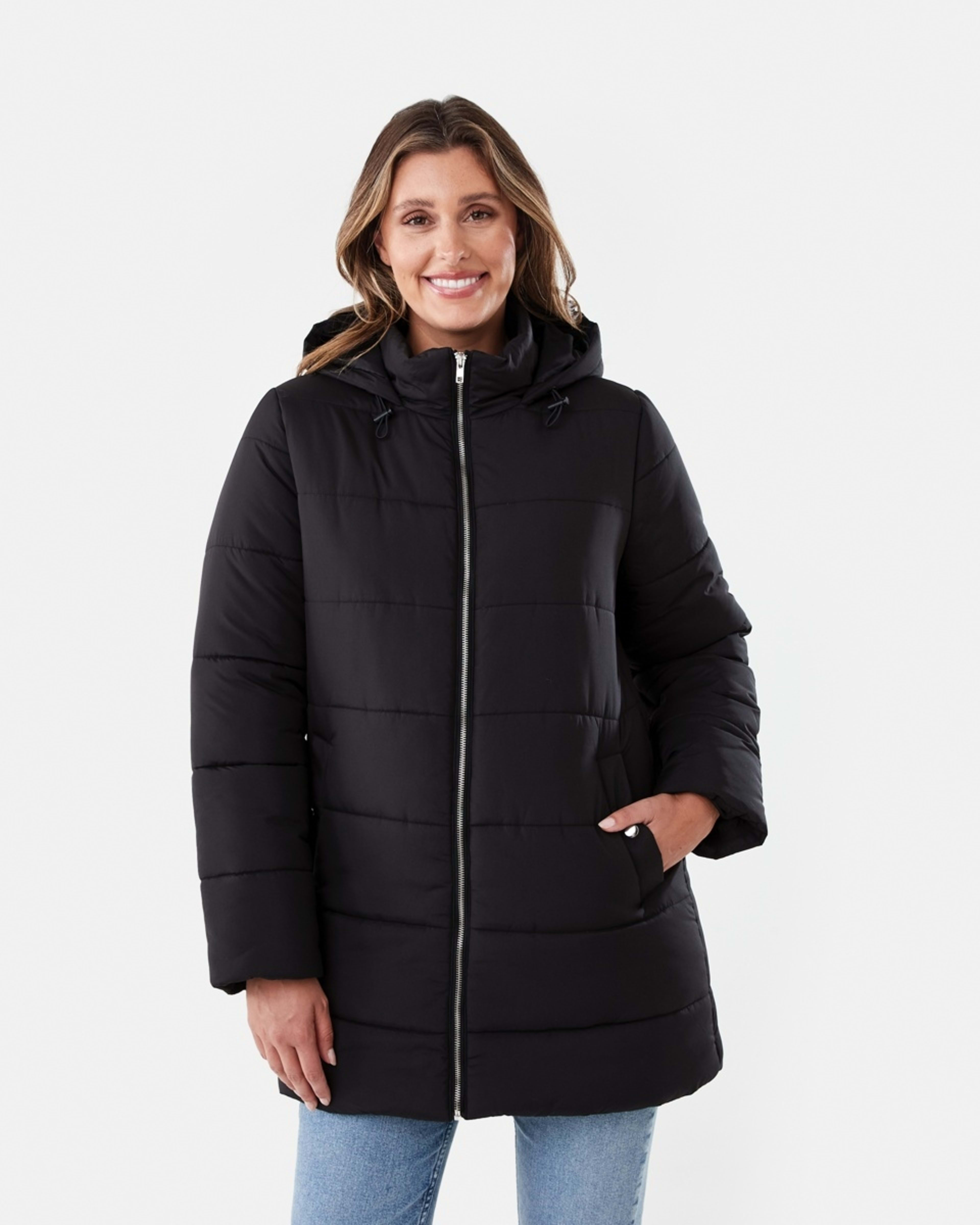 2 Mid Length Puffer Jacket Black, 2 of 7