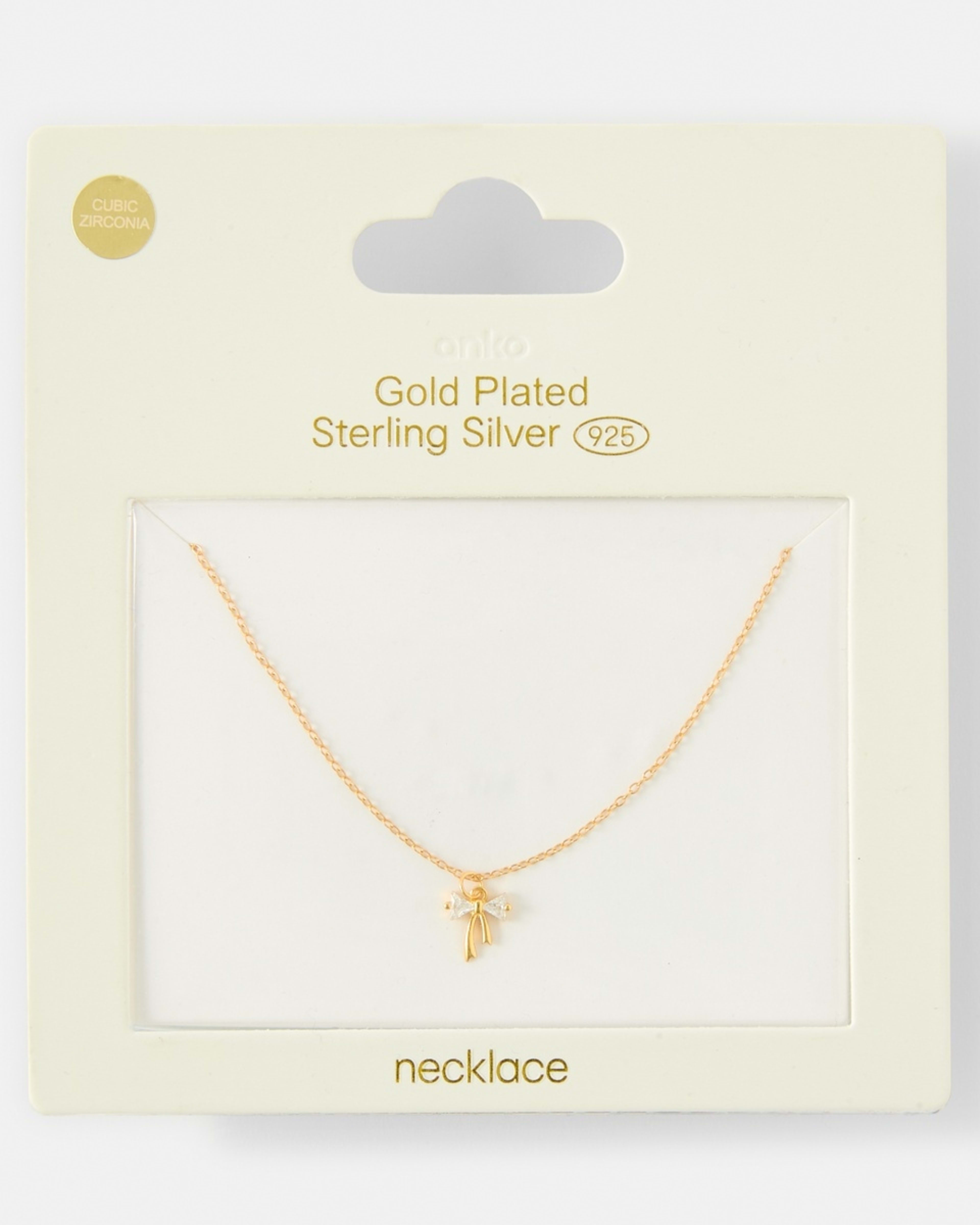 4 Cubic Zirconia Gold Plated Sterling Silver 925 Bow Necklace Gold, 4 of 4