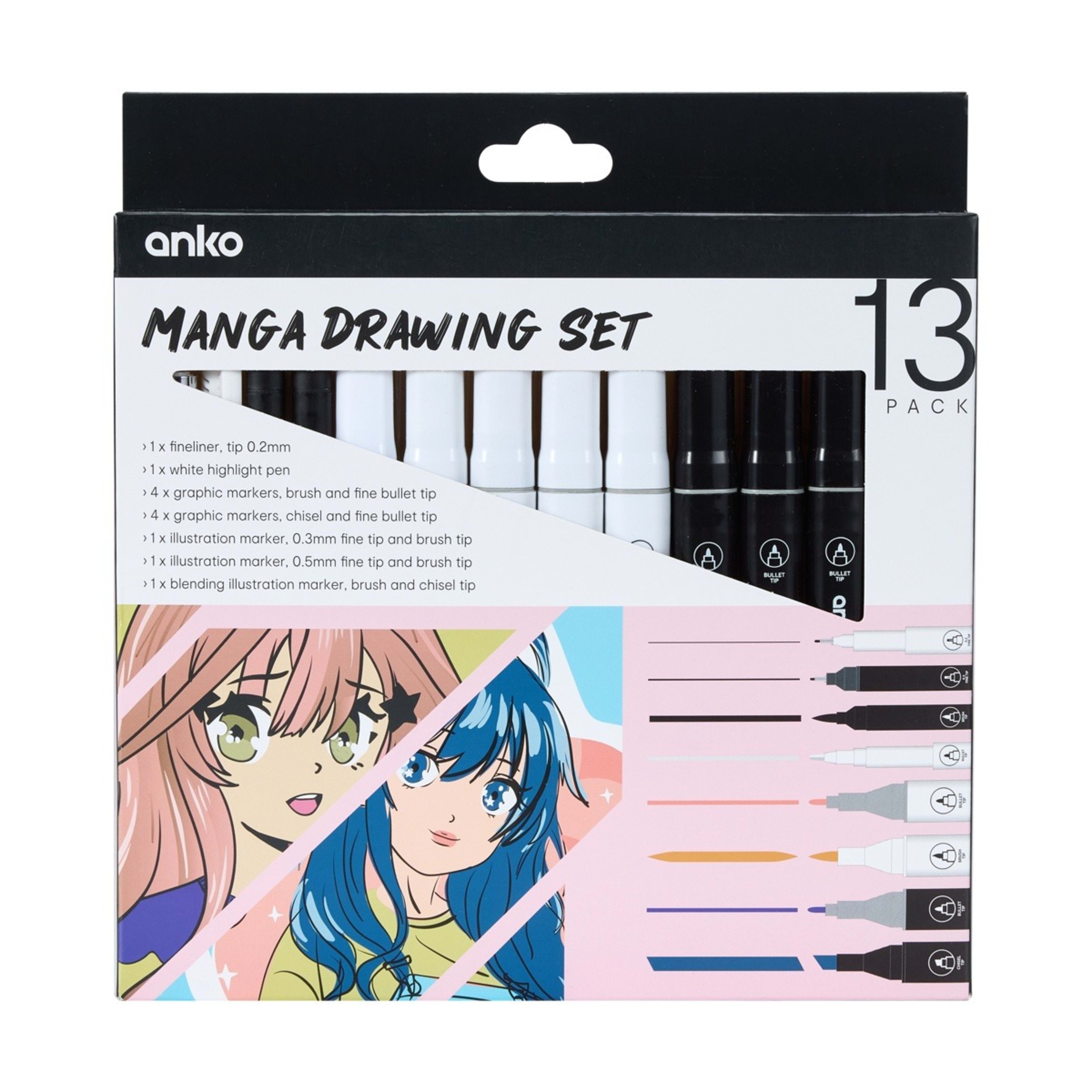 1 13 Pack Manga Drawing Set - Pink