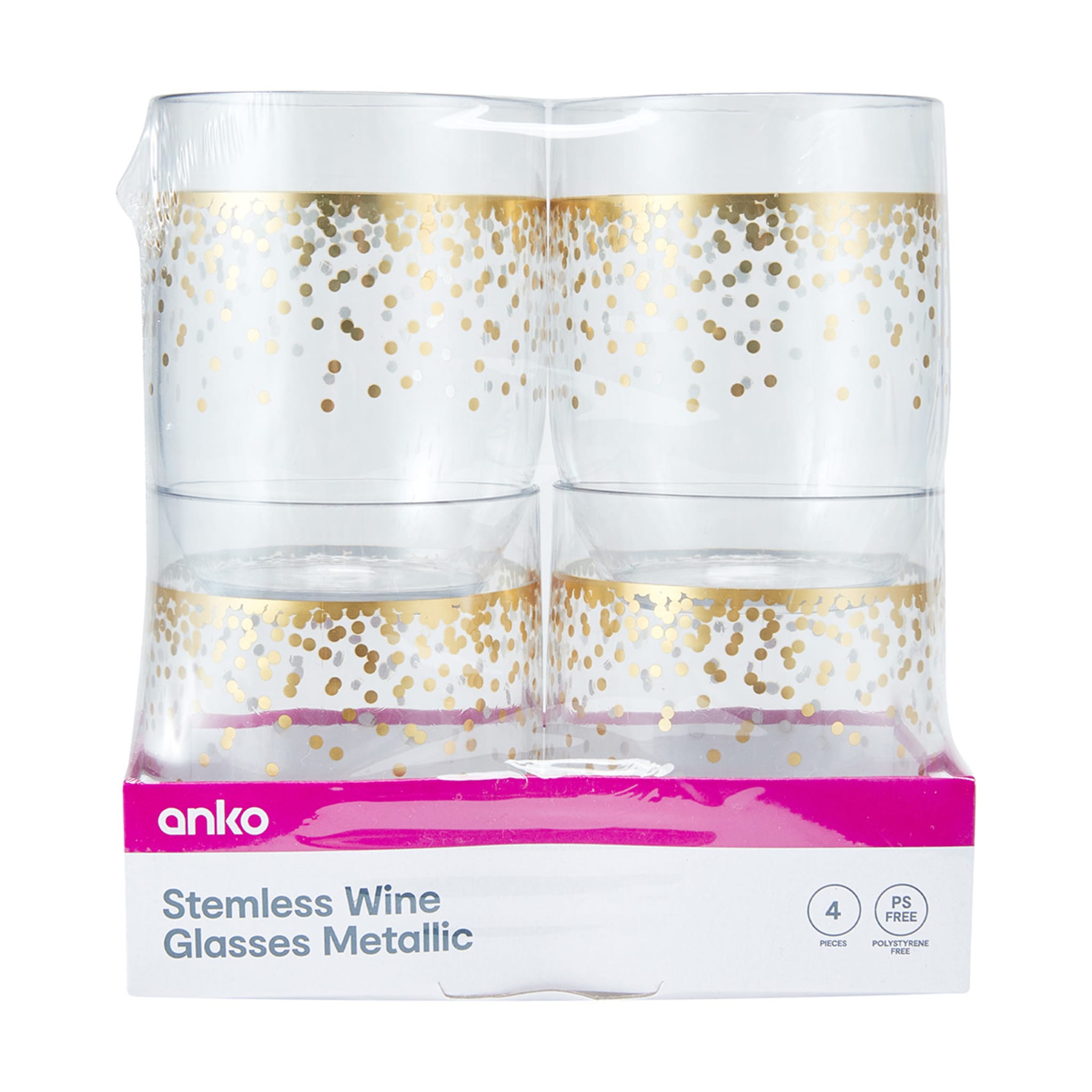 4 Pack Reusable Stemless Metallic Plastic Wine Glasses Kmart NZ