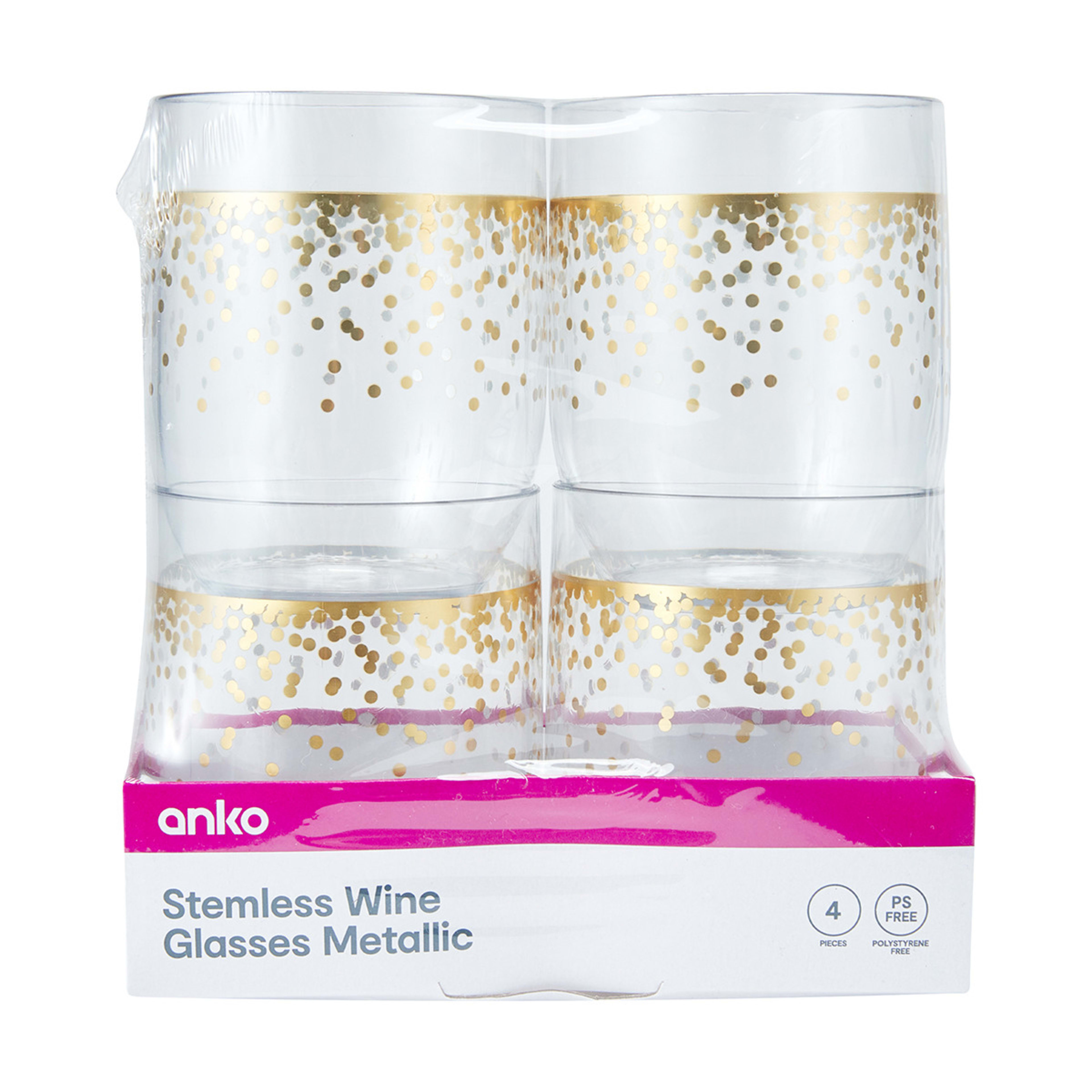 4 Pack Reusable Stemless Metallic Plastic Wine Glasses Kmart