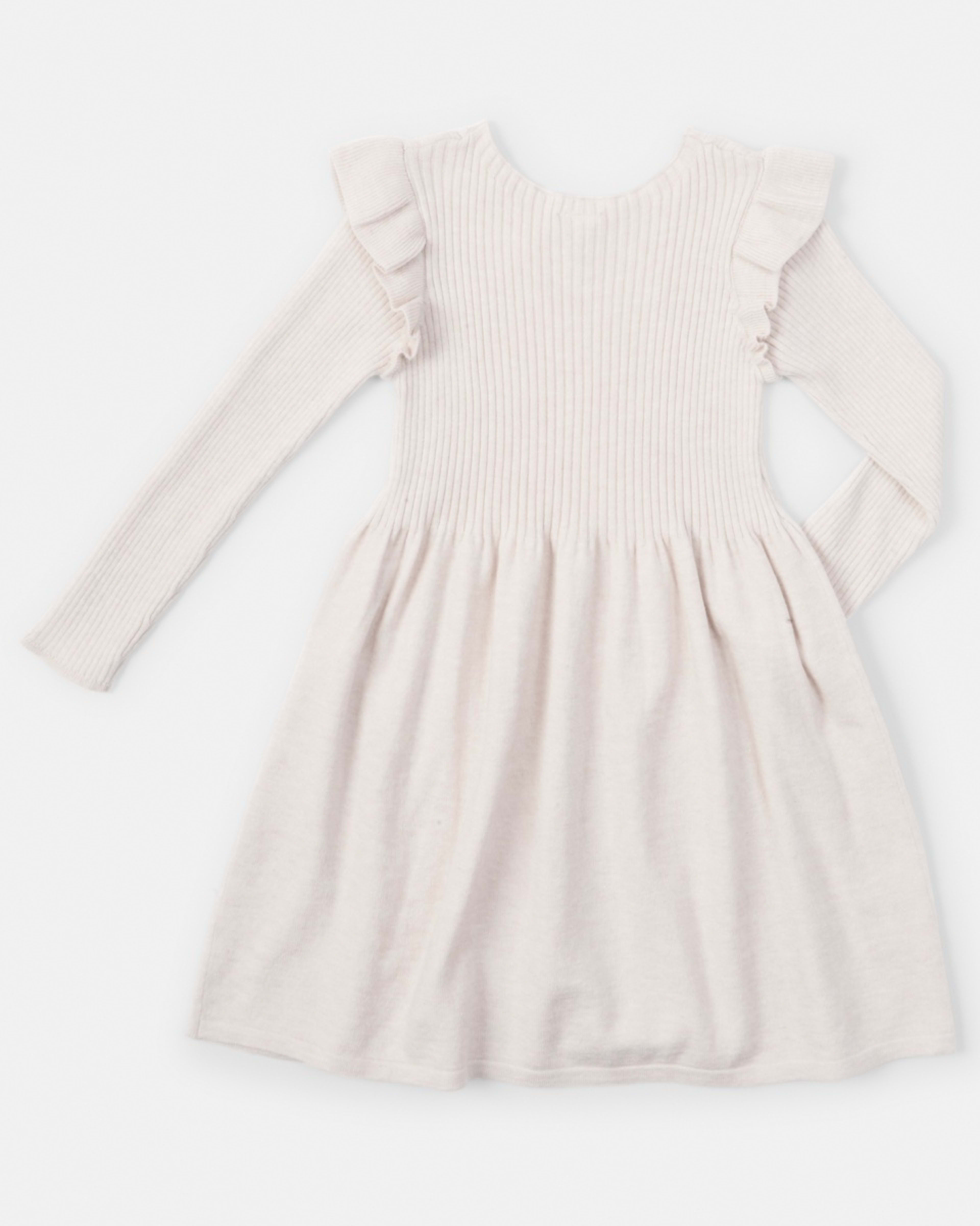 9 Long Sleeve Viscose Knit Dress Crm Marle, 9 of 9