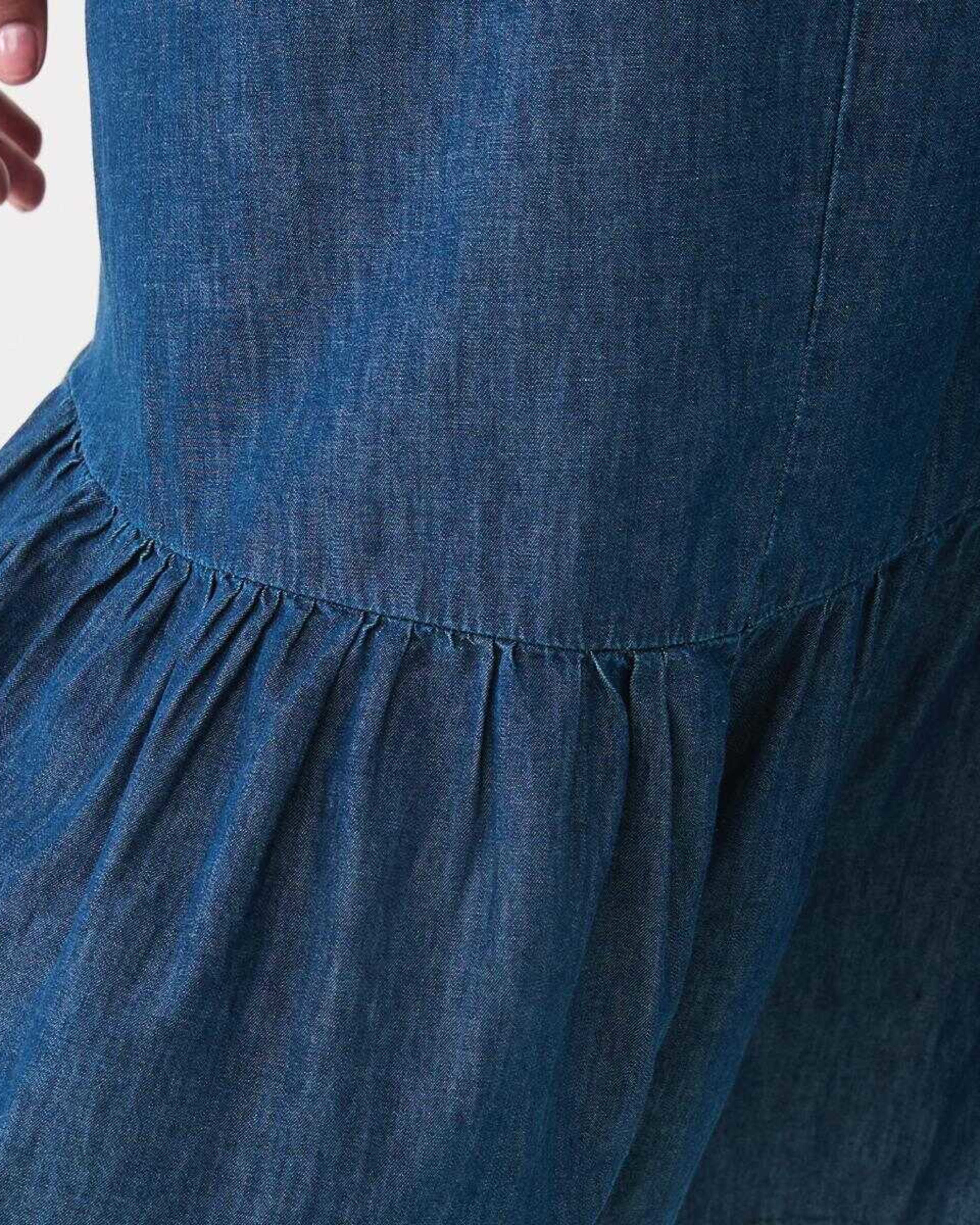 6 Curve Short Sleeve Chambray Midi Dress DARK DENIM WASH, 6 of 6