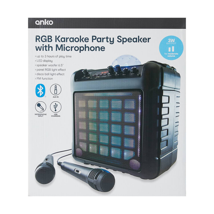 Karaoke Party Speaker with LED and 2 Microphones Kmart