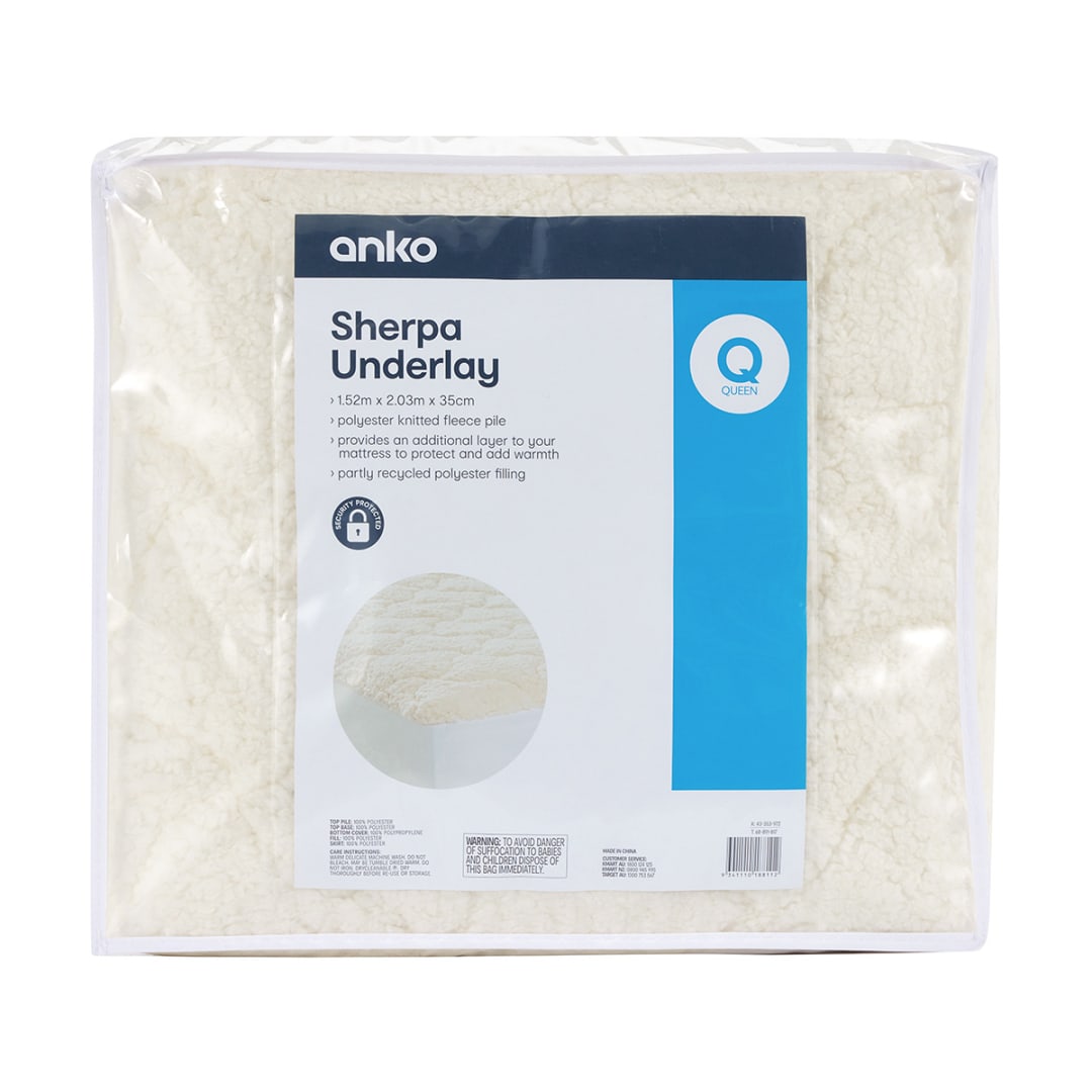 Sherpa Underlay Queen Bed, Beige Kmart