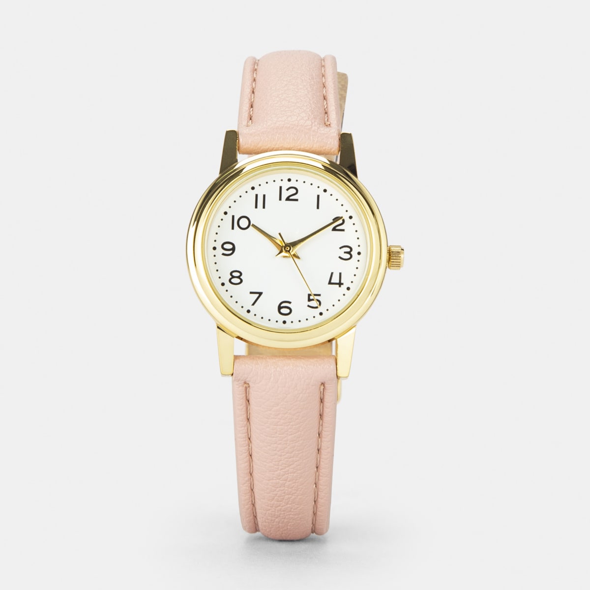 Womens Analogue Watch with Gold Case Peach Strap