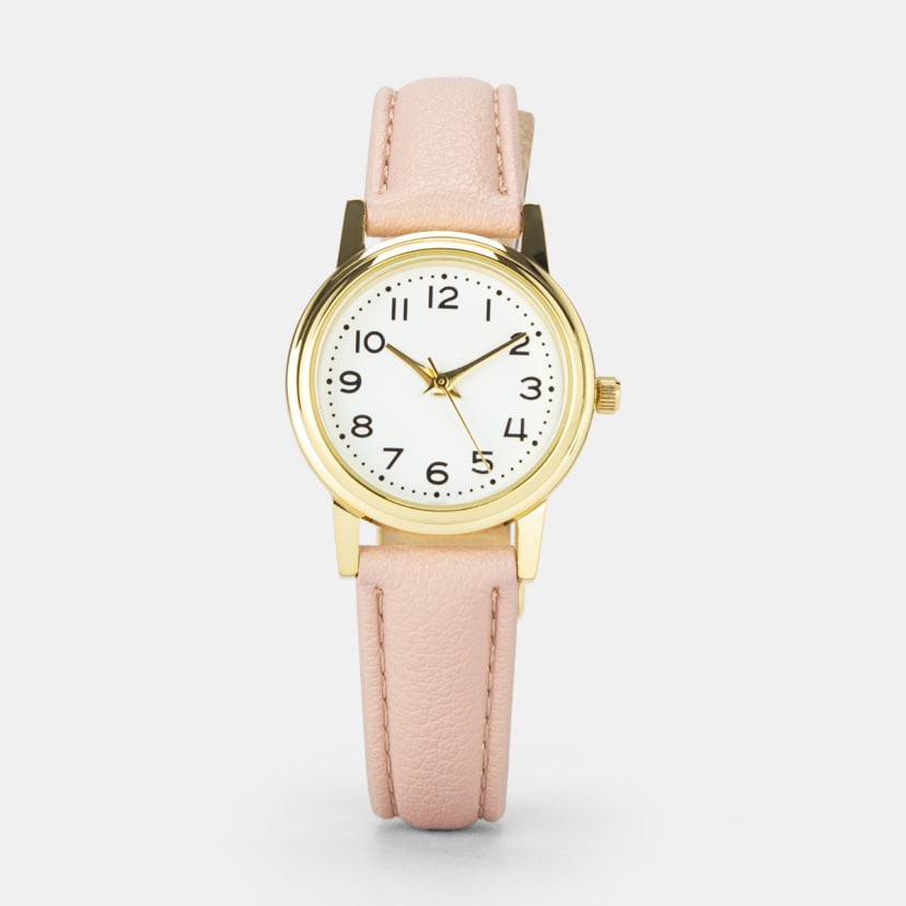 Womens Analogue Watch with Gold Case & Peach Strap Kmart
