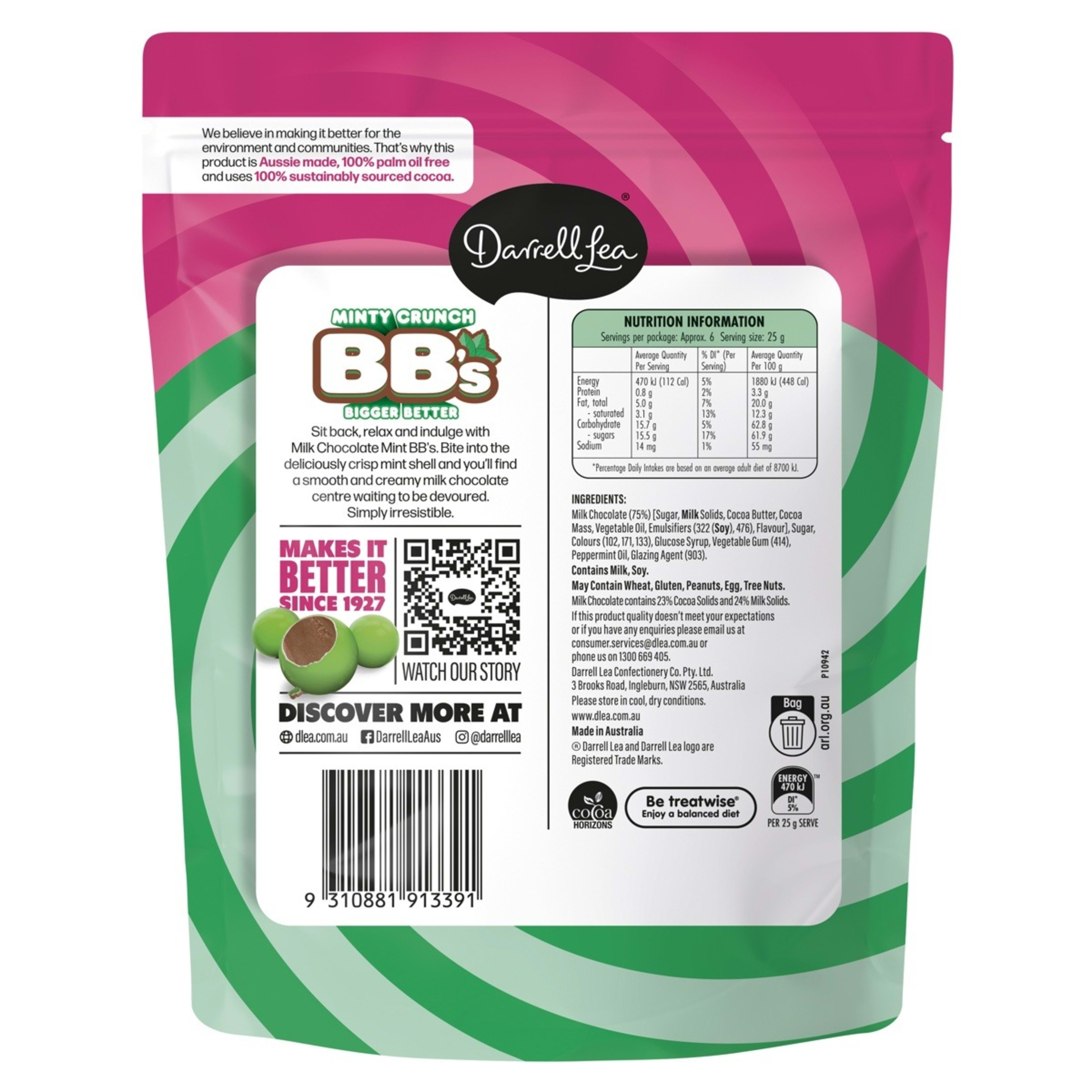 2 Darrell Lea Milk Chocolate Minty Crunch BB's 152g, 2 of 2