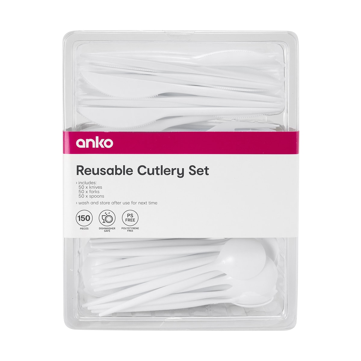 150 Piece Reusable White Plastic Cutlery Set Kmart NZ