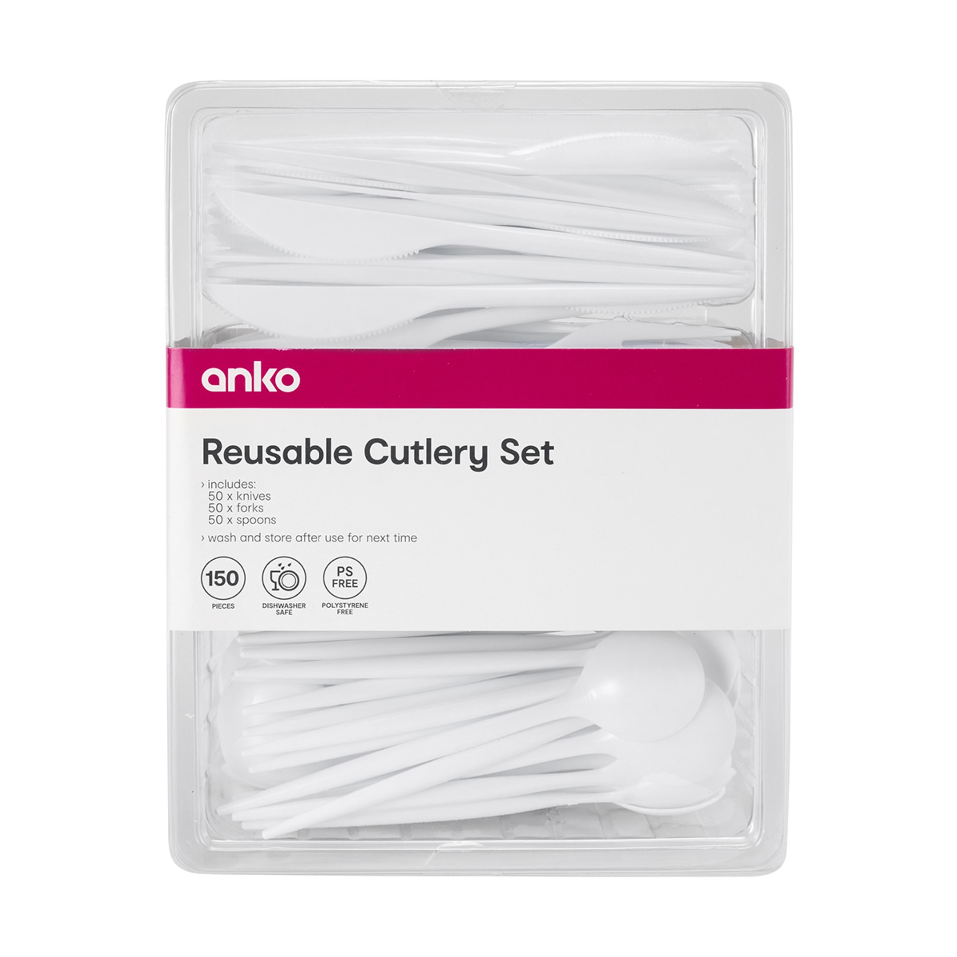 150 Piece Reusable White Plastic Cutlery Set Kmart NZ