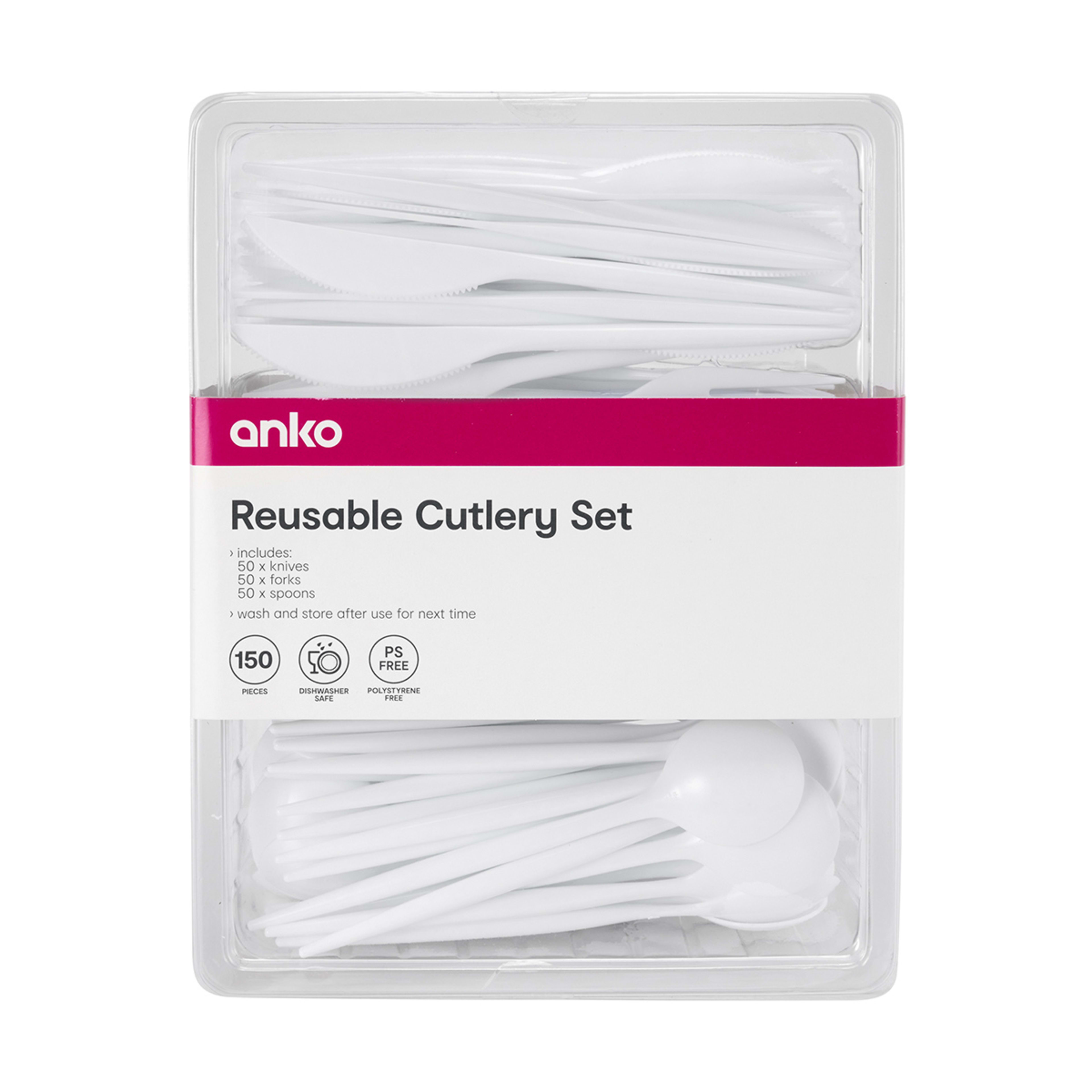 5 150 Piece Reusable White Plastic Cutlery Set, 5 of 5