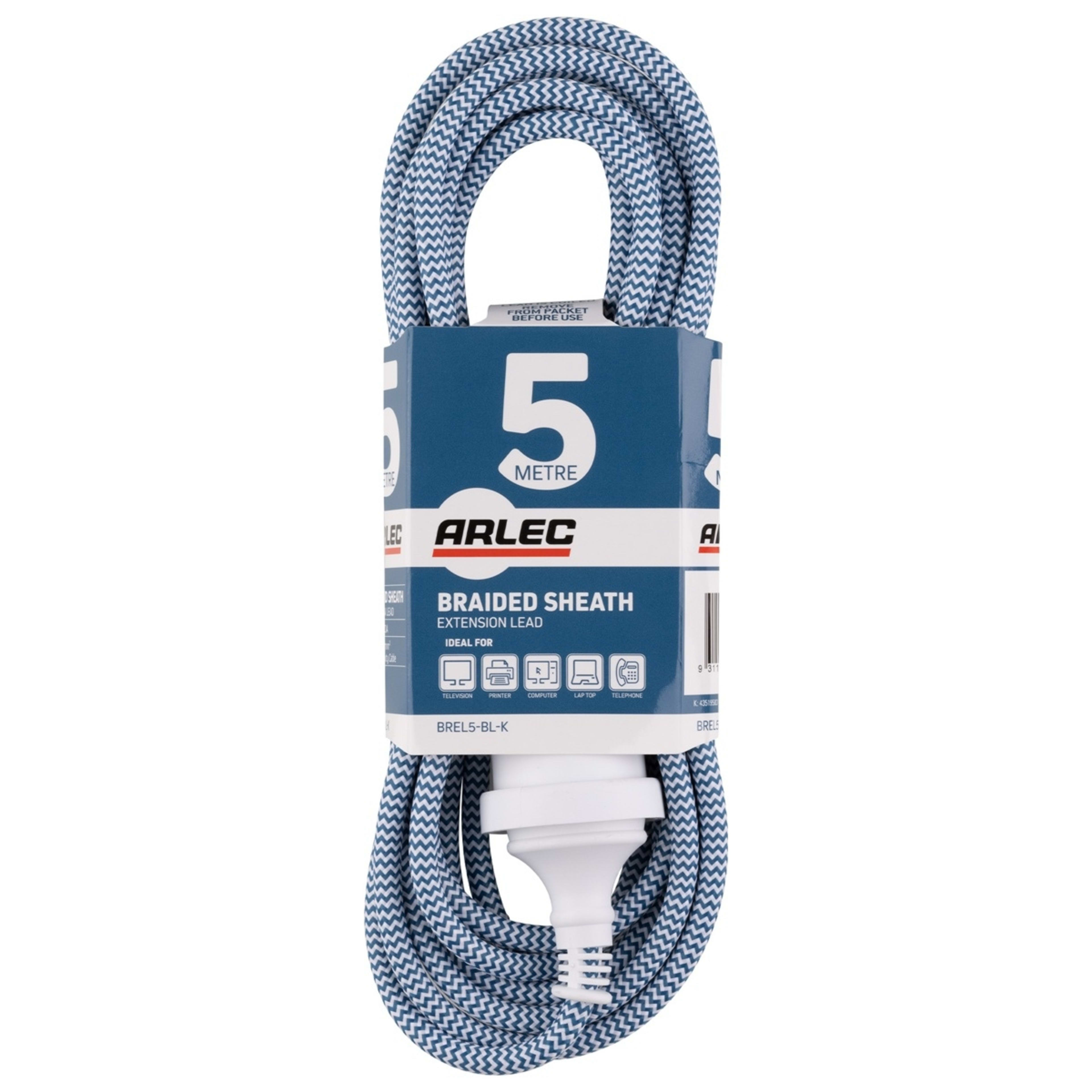 1 5m Arlec Braided Sheath Extension Lead - Blue