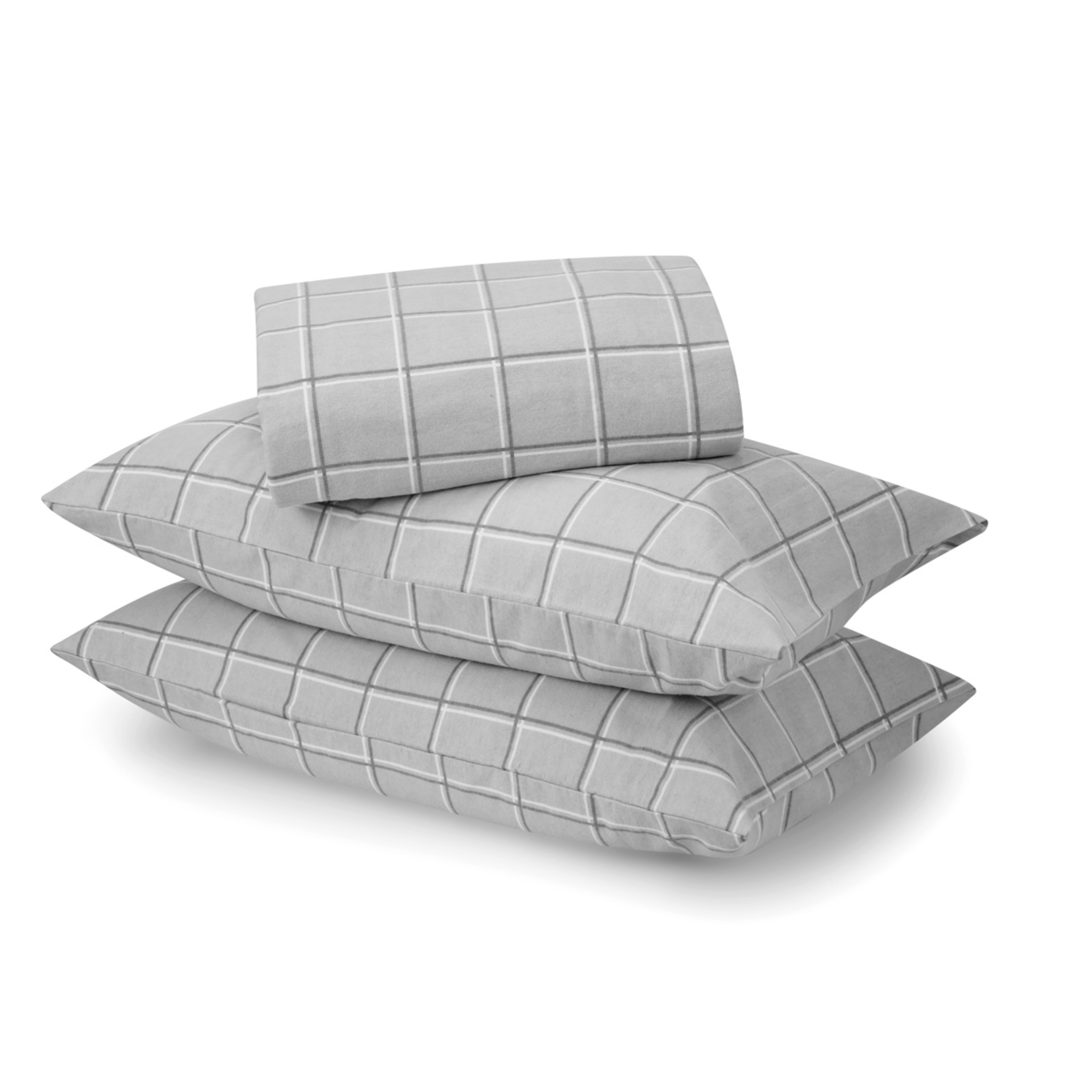 1 Check Flannelette Cotton Sheet Set - King Bed, Grey