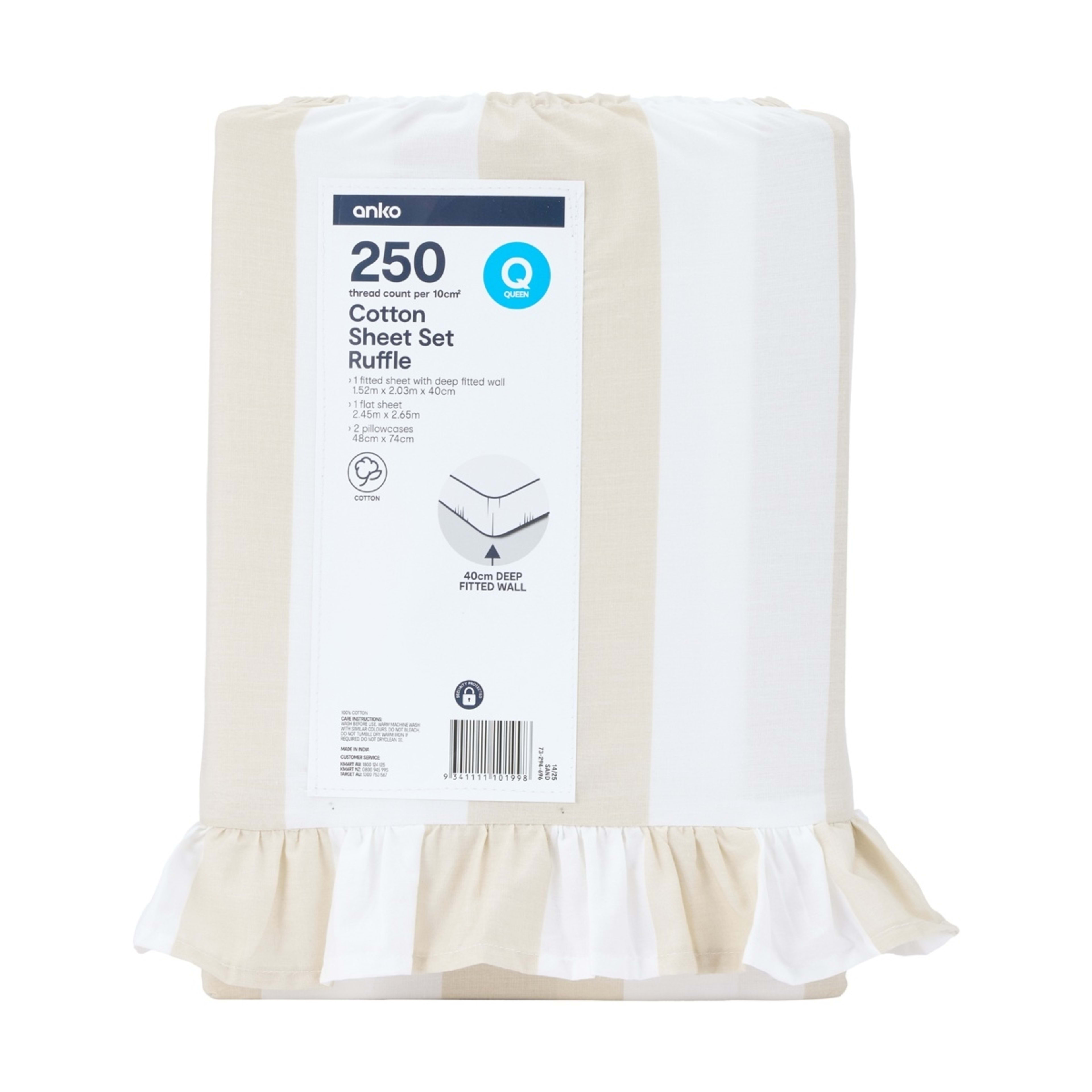 7 250 Thread Count Ruffle Cotton Sheet Set - Queen Bed, Sand, 7 of 7