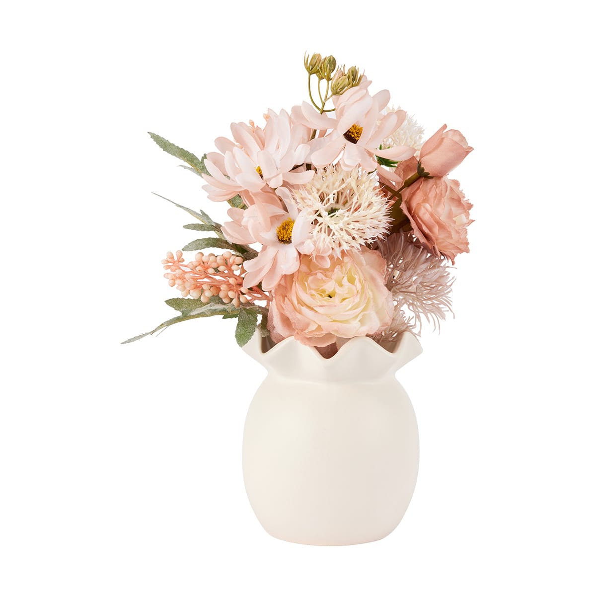 Artificial Pink Florals in Wave Vase Kmart