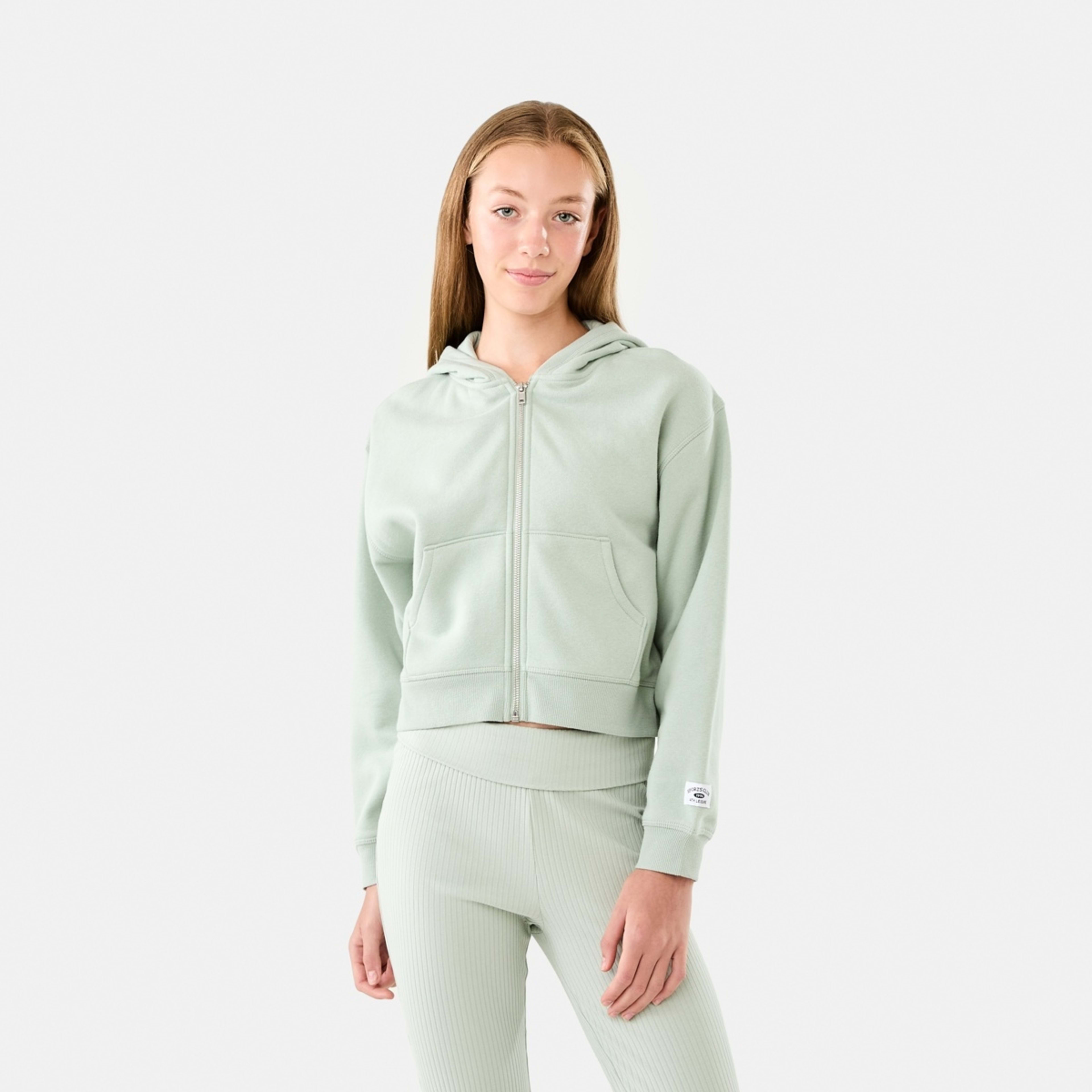 1 Cropped Zip Through Hoodie Aqua Grey, 1 of 10