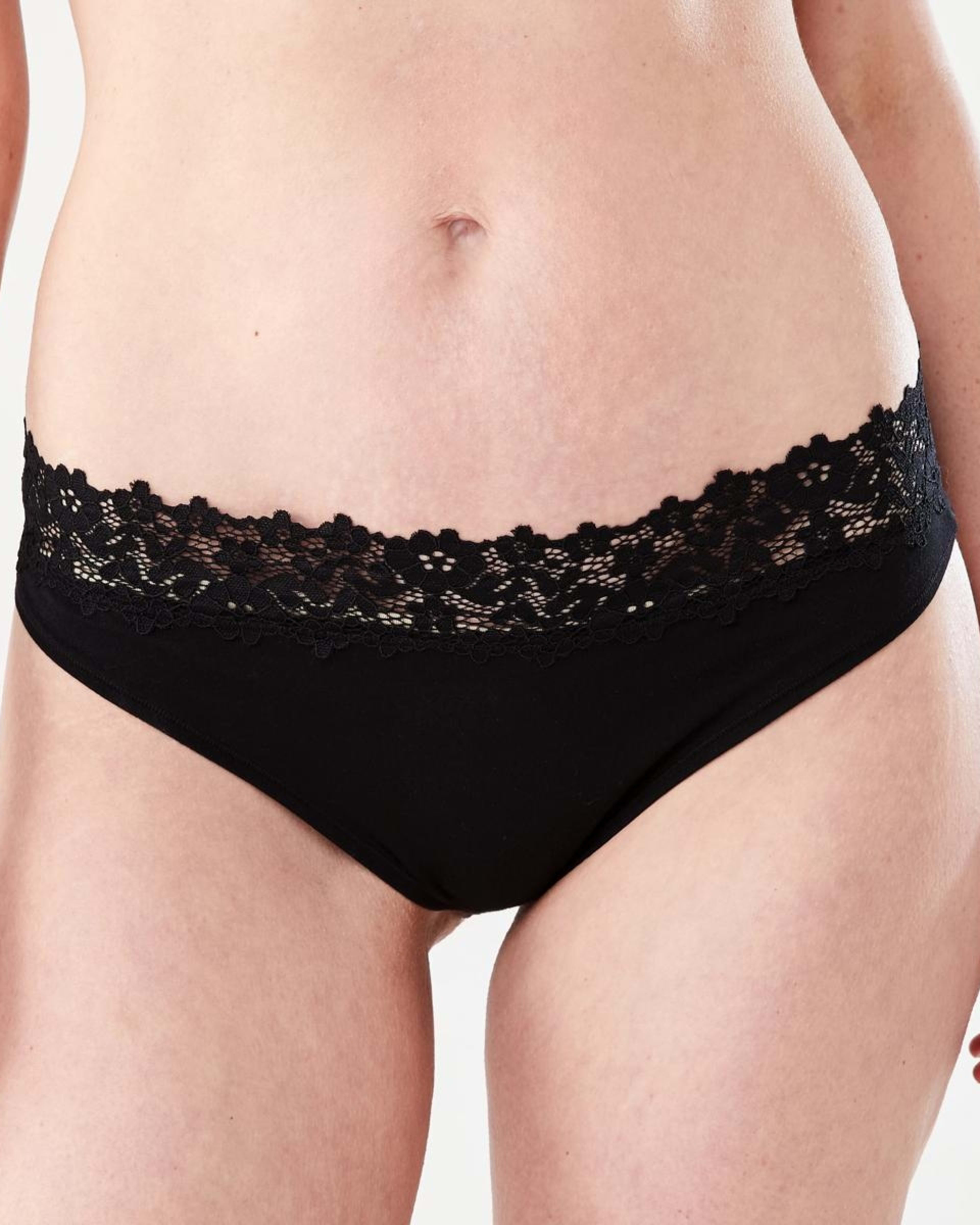 4 3 Pack Cotton Lace Tanga Briefs BLACK, SOFT CLAY, HYDRANGEA, 4 of 8