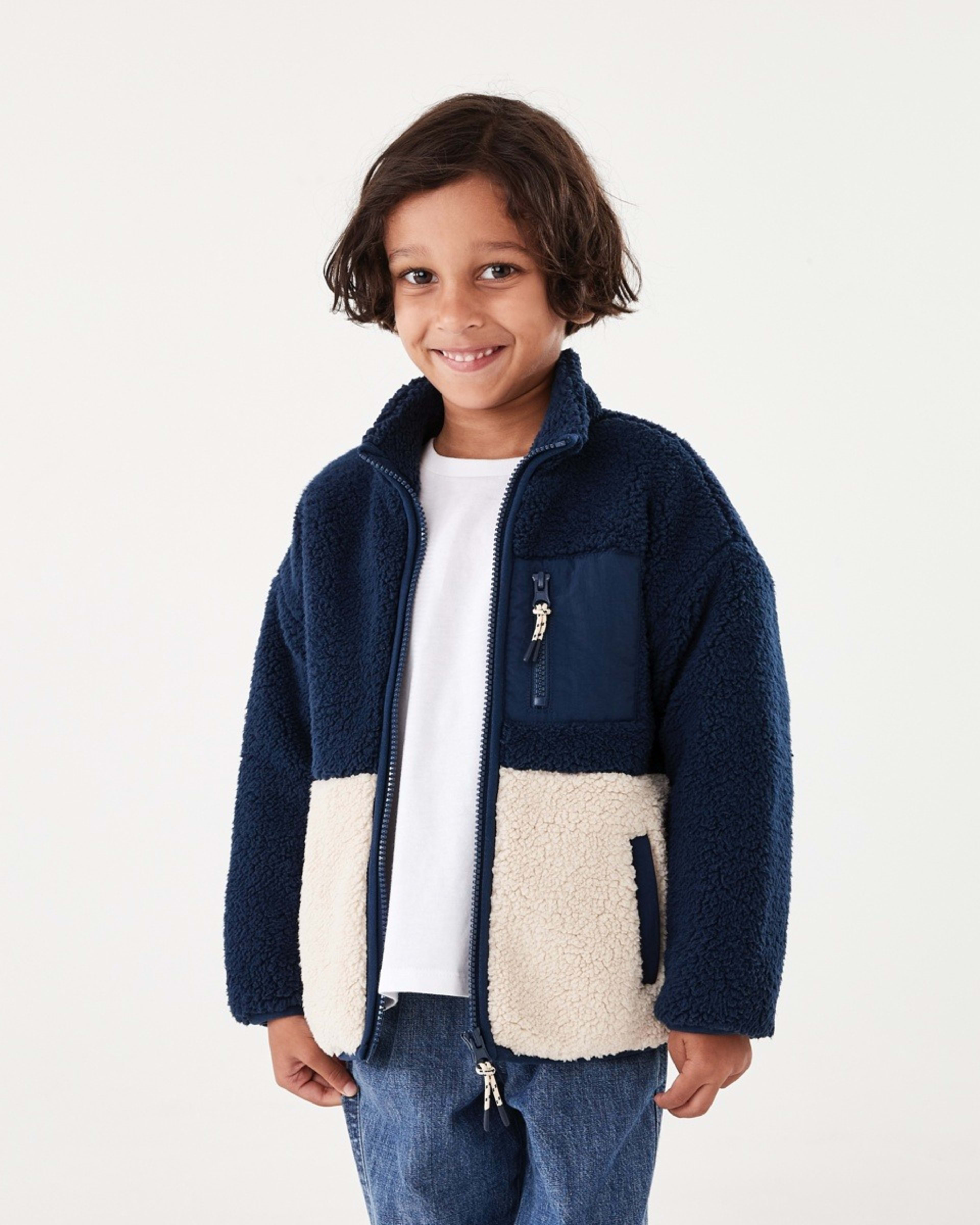 1 Colour Block Sherpa Jacket Dress Blue
