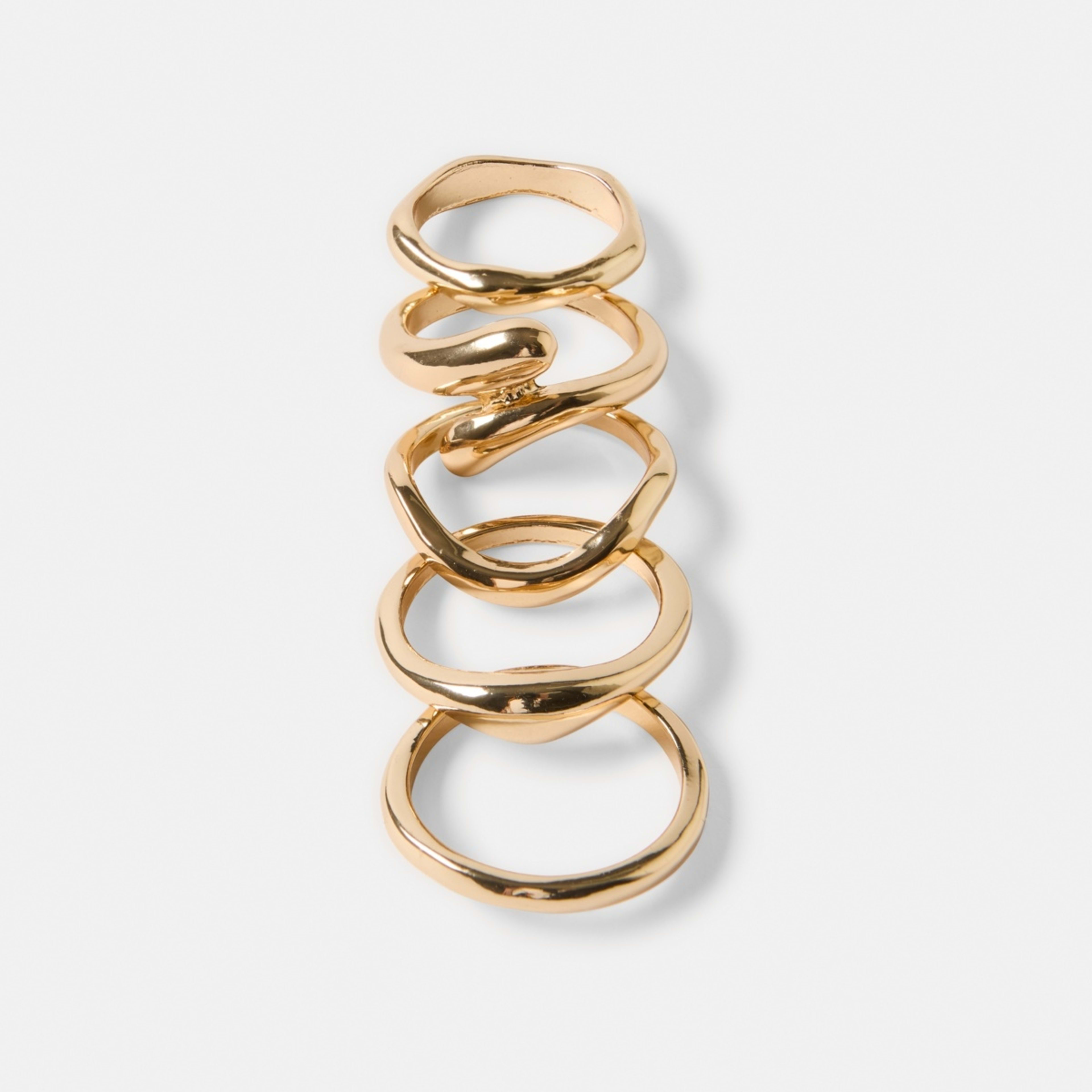1 5 Pack Teardrop Rings - Gold Tone