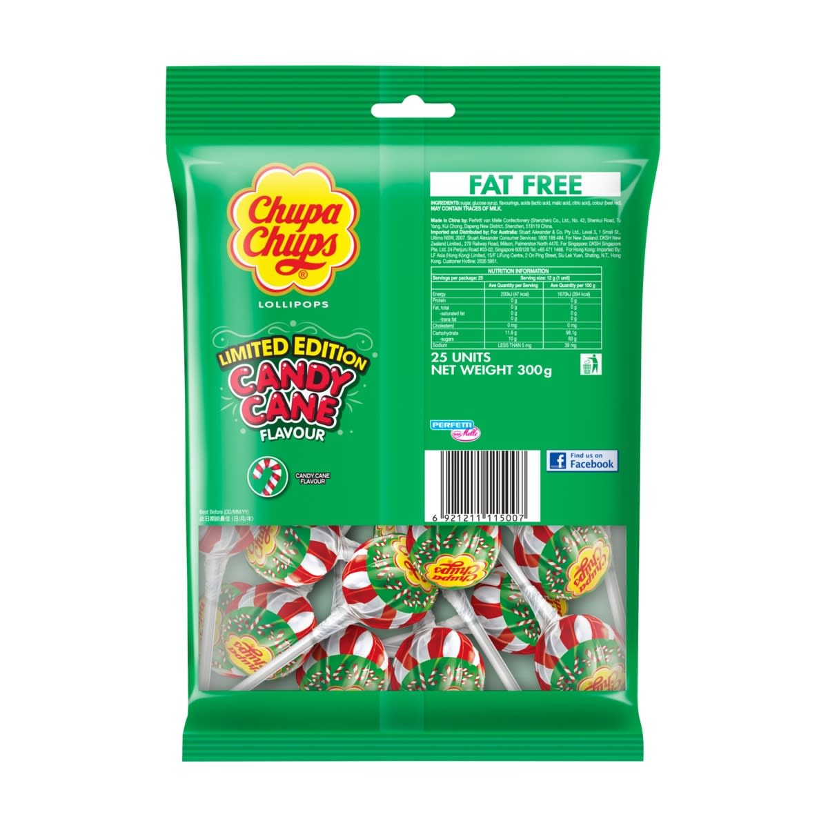 Chupa Chups Limited Edition Candy Cane Flavour Lollipops 300g Kmart