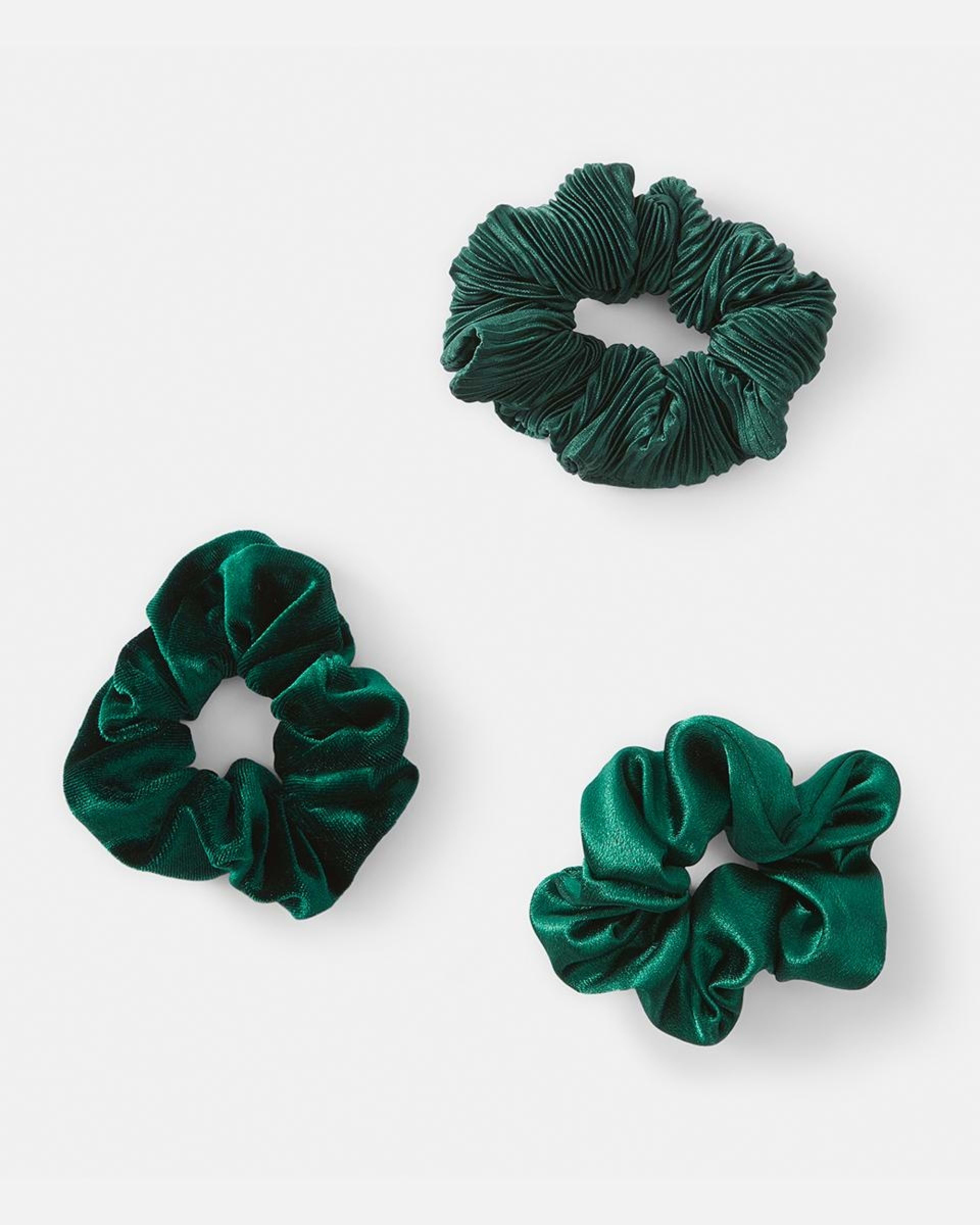 1 3 Pack Textured Hair Scrunchies - Green Green