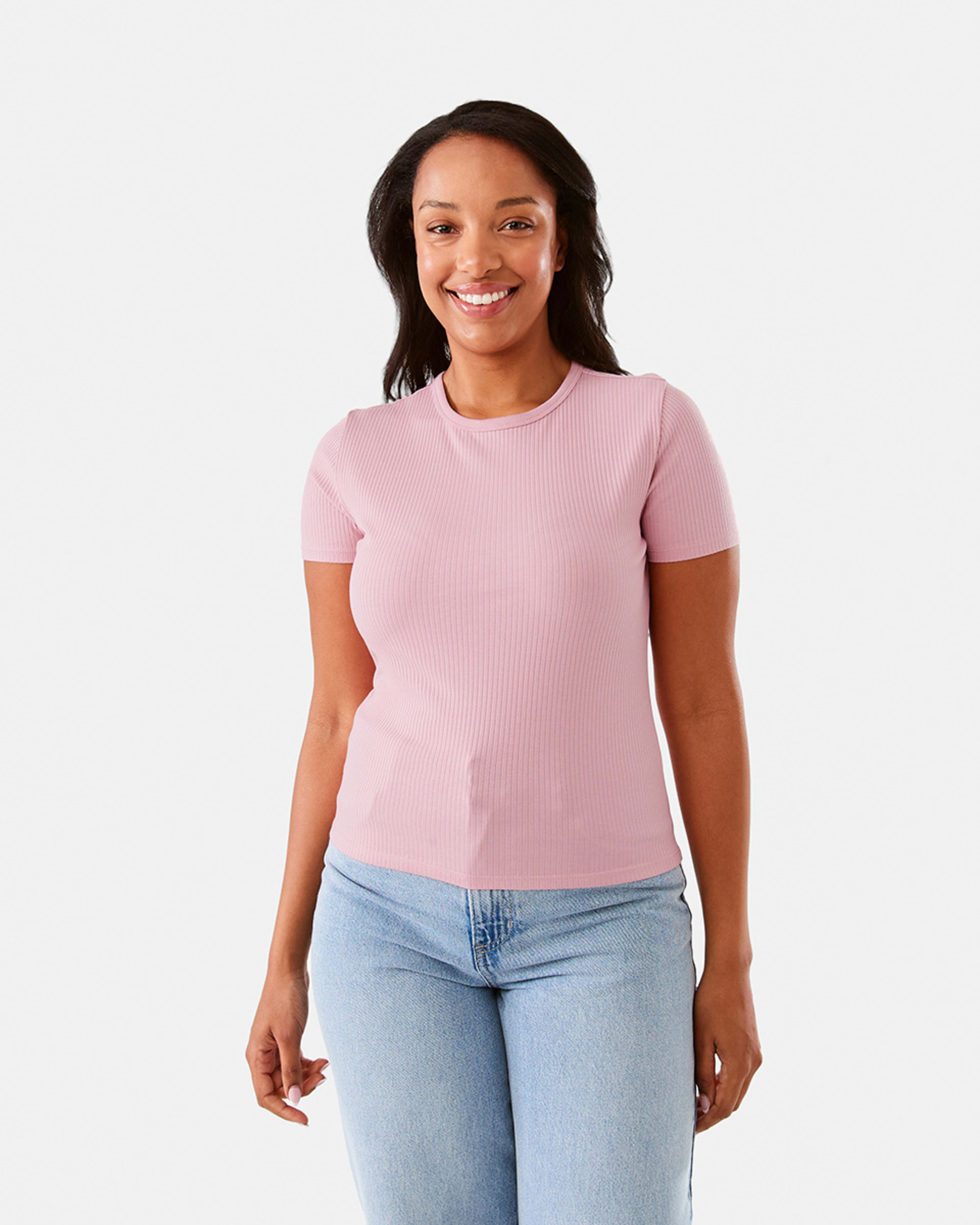 2 Short Sleeve Rib Crew Neck T-shirt Viola Pink, 2 of 7