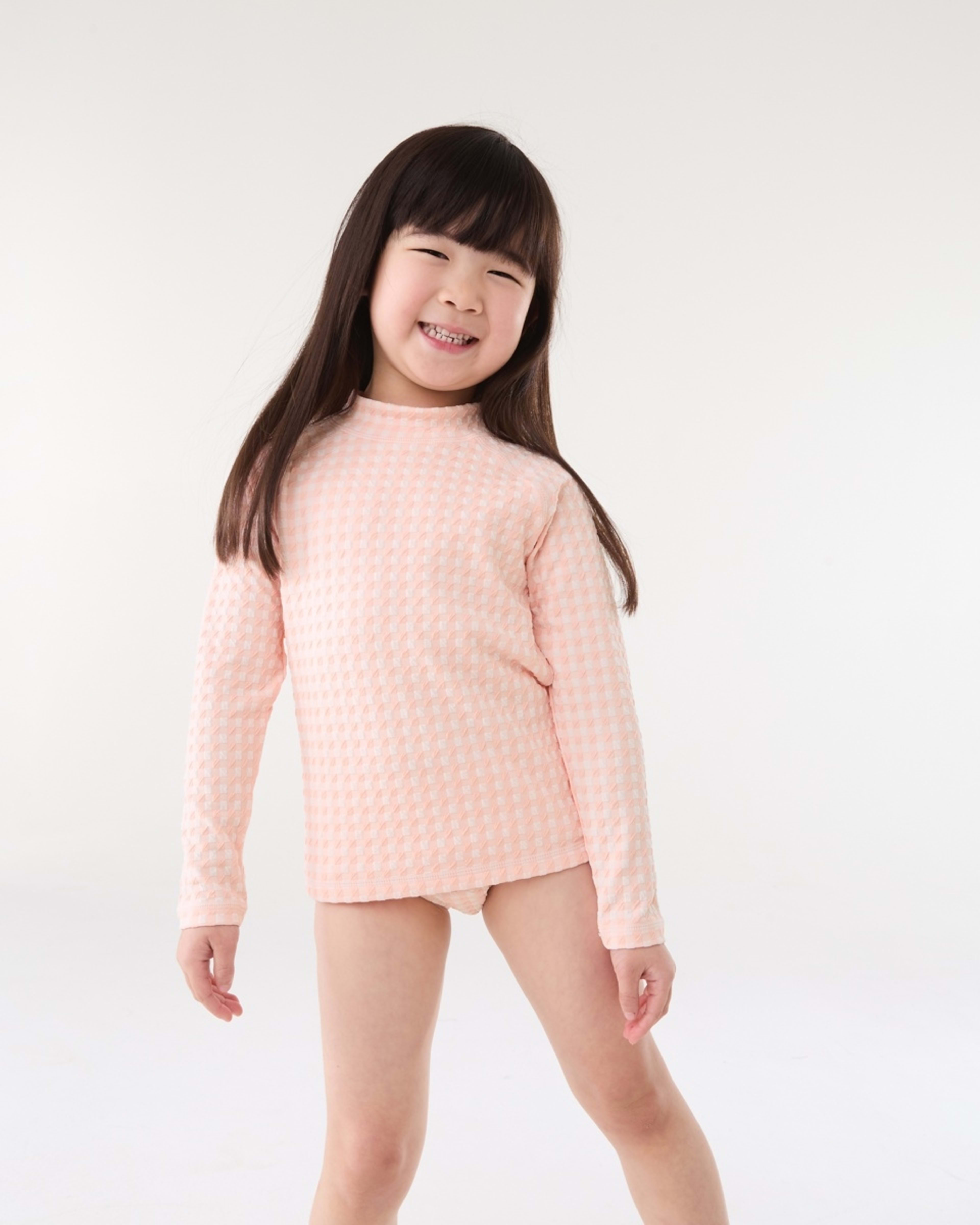 1 2 Piece Long Sleeve Rash Swim Set GINGHAM PEACH, 1 of 9