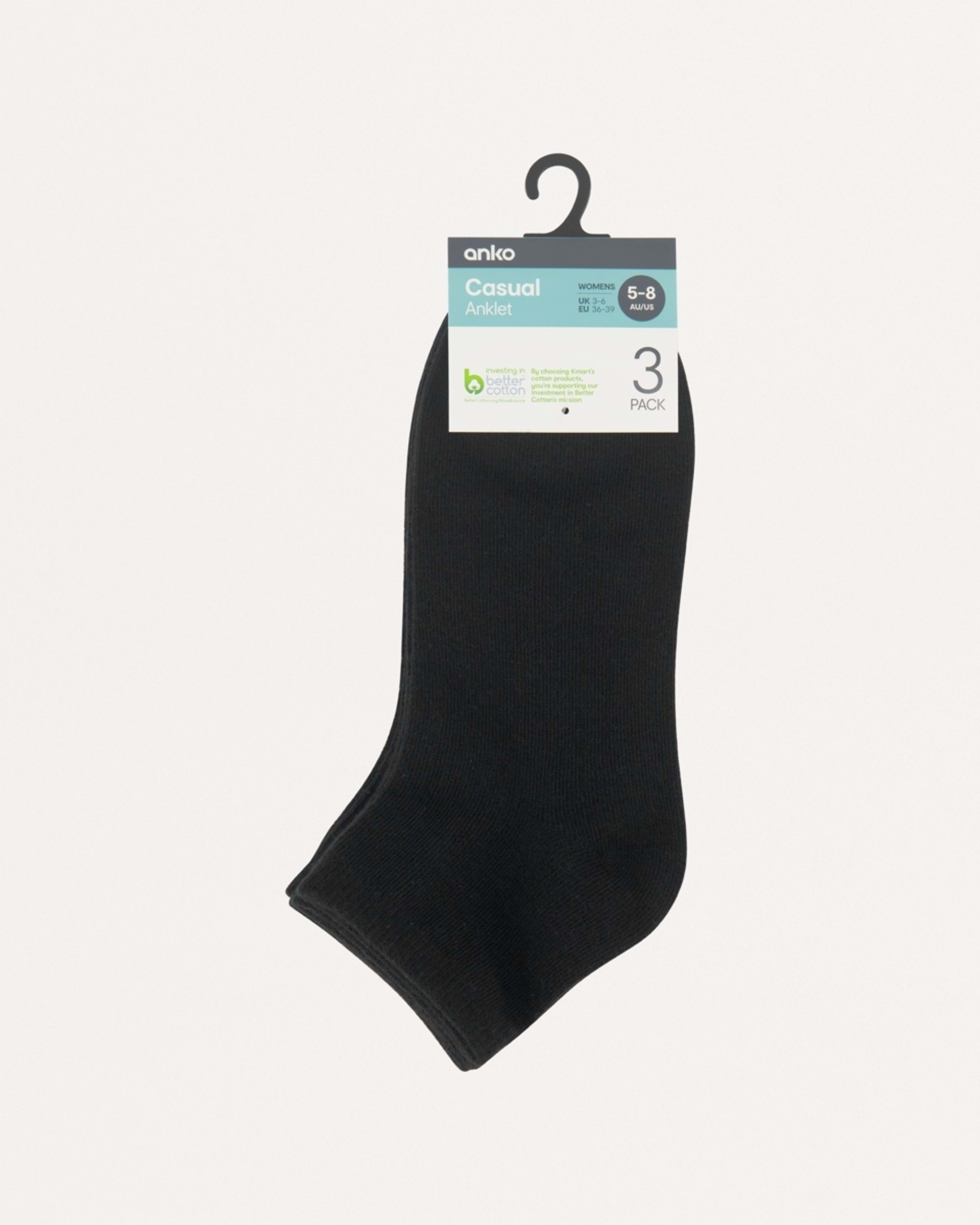 3 3 Pack Anklet Socks Black, 3 of 3