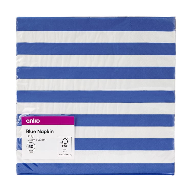 50 Pack Blue Stripe Napkins Kmart
