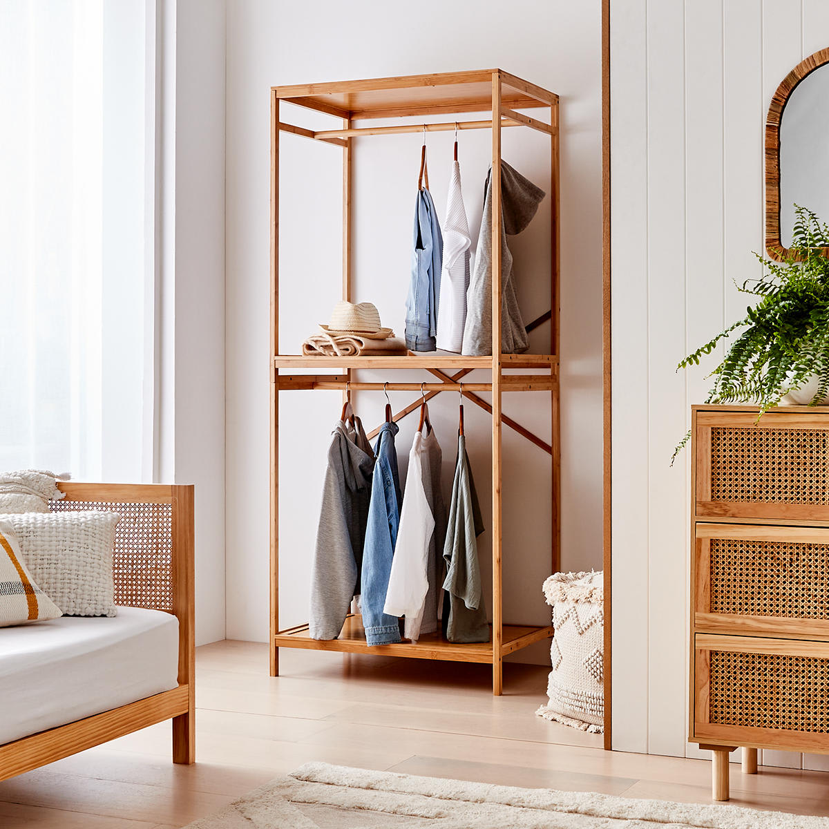 Bamboo Garment Rack with Shelves Kmart