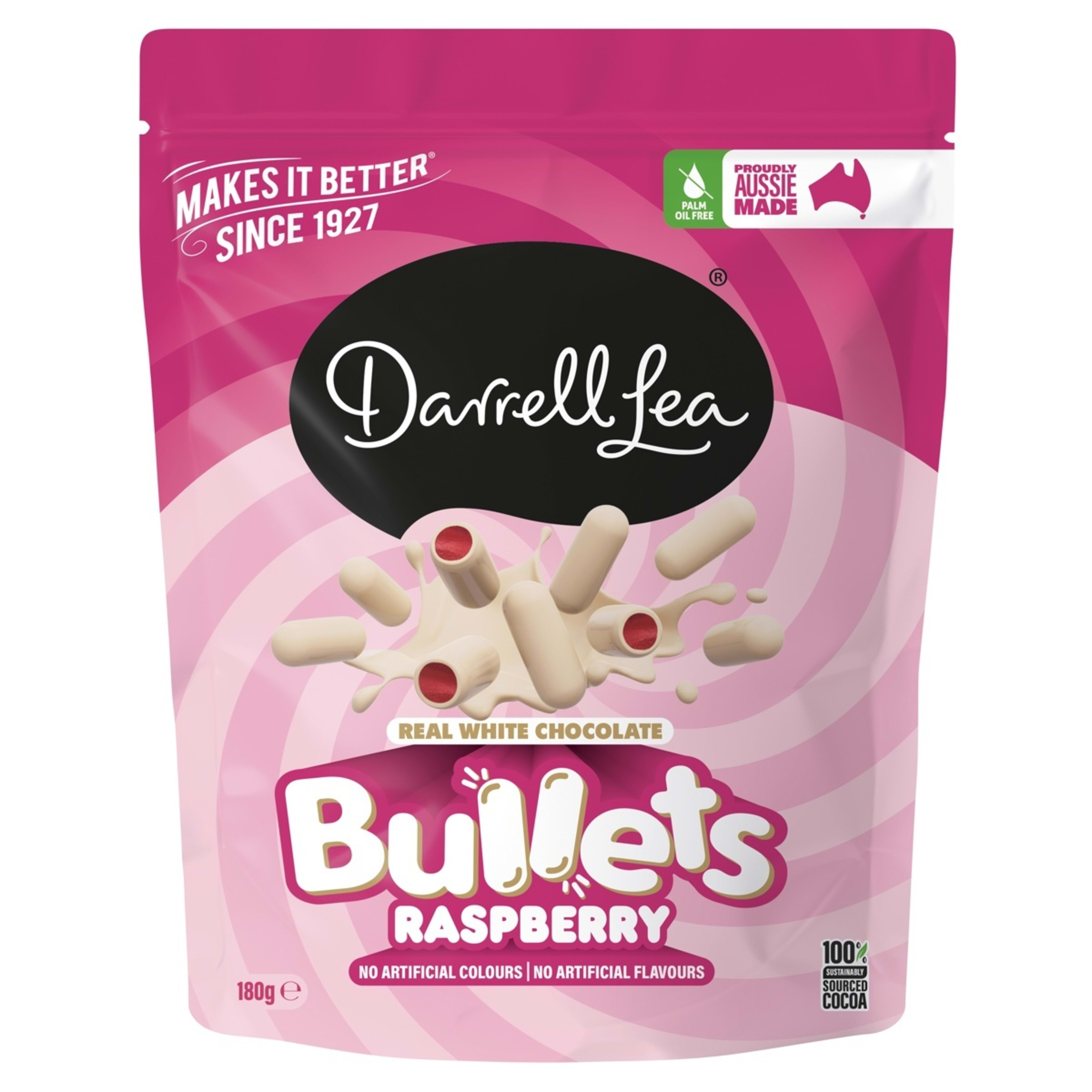 1 Darrell Lea White Chocolate Raspberry Bullets 180g