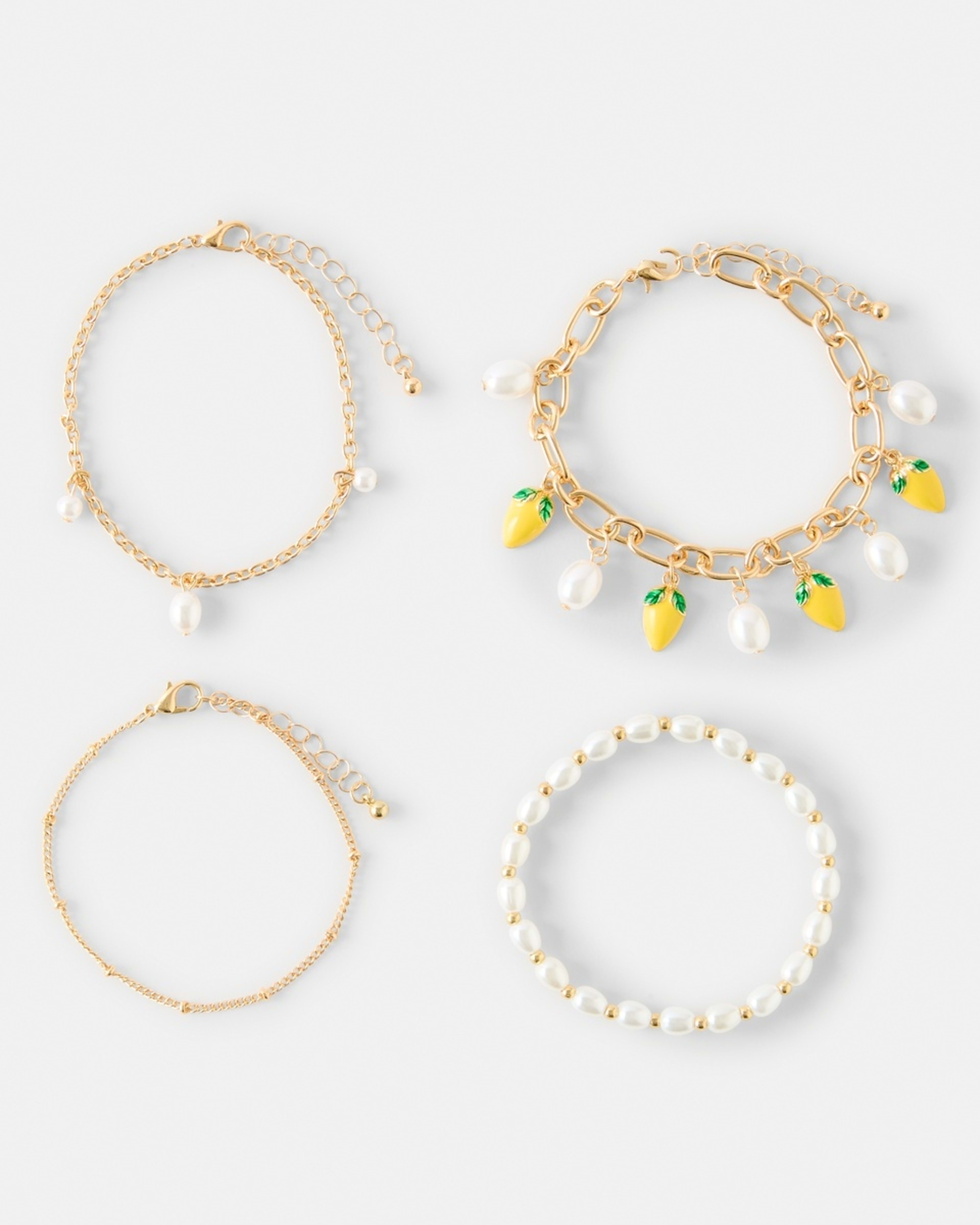 1 4 Pack Lemon Bracelets - White, Yellow, Green and Gold Tone Gold
