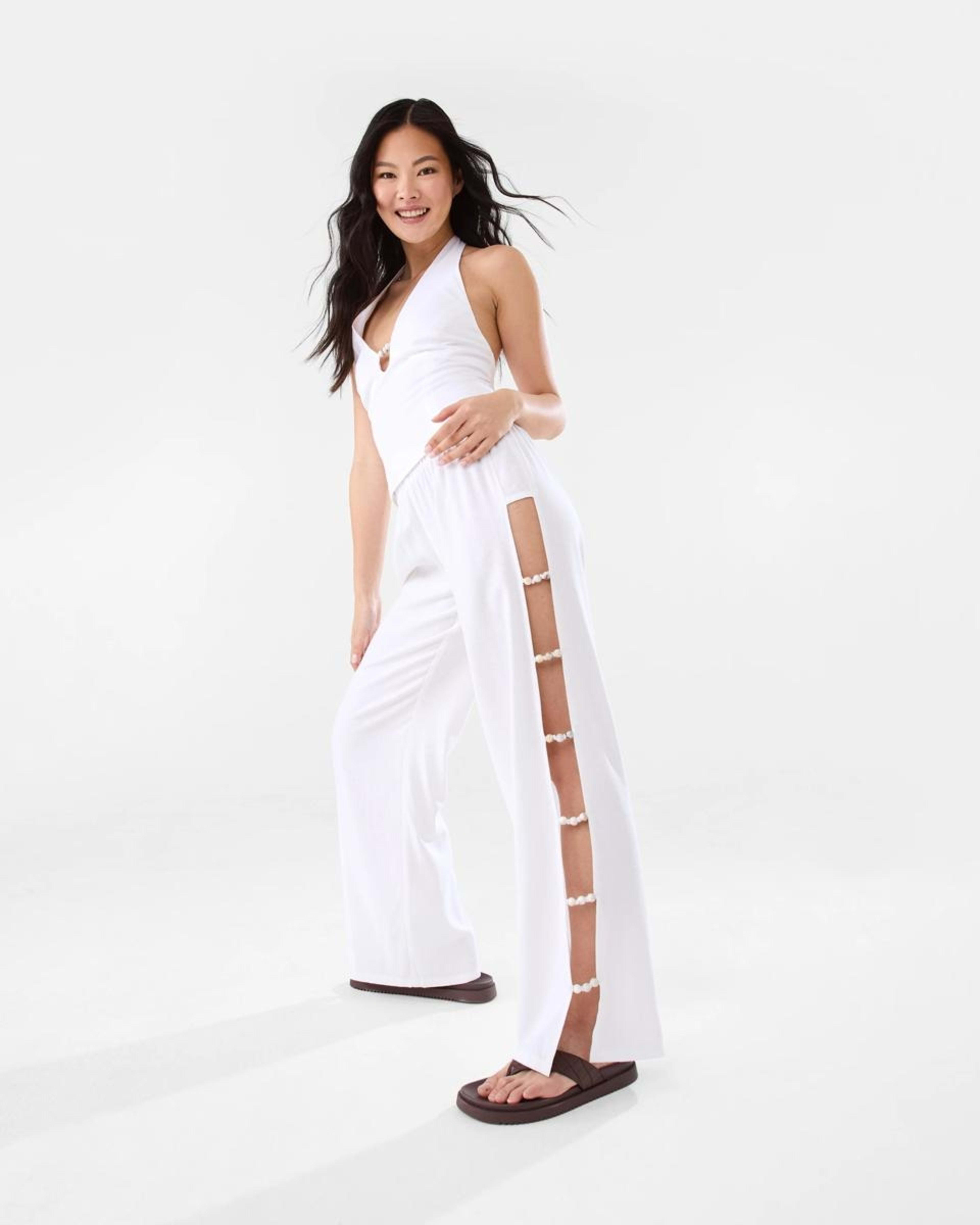 5 Linen Blend Beaded Pants White, 5 of 10
