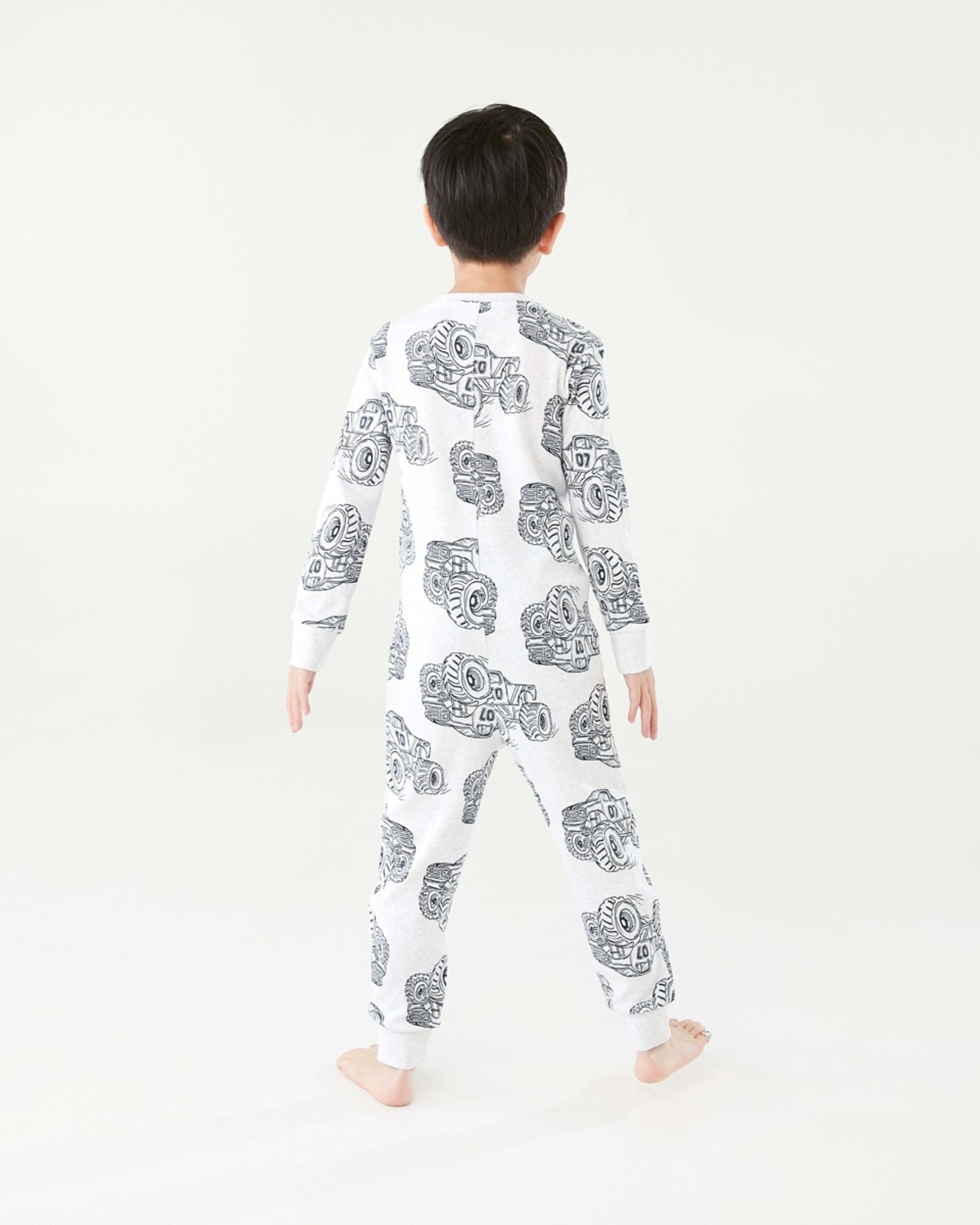 2 Ribbed All-In-One Sleepsuit White Marle Monster Truck, 2 of 9