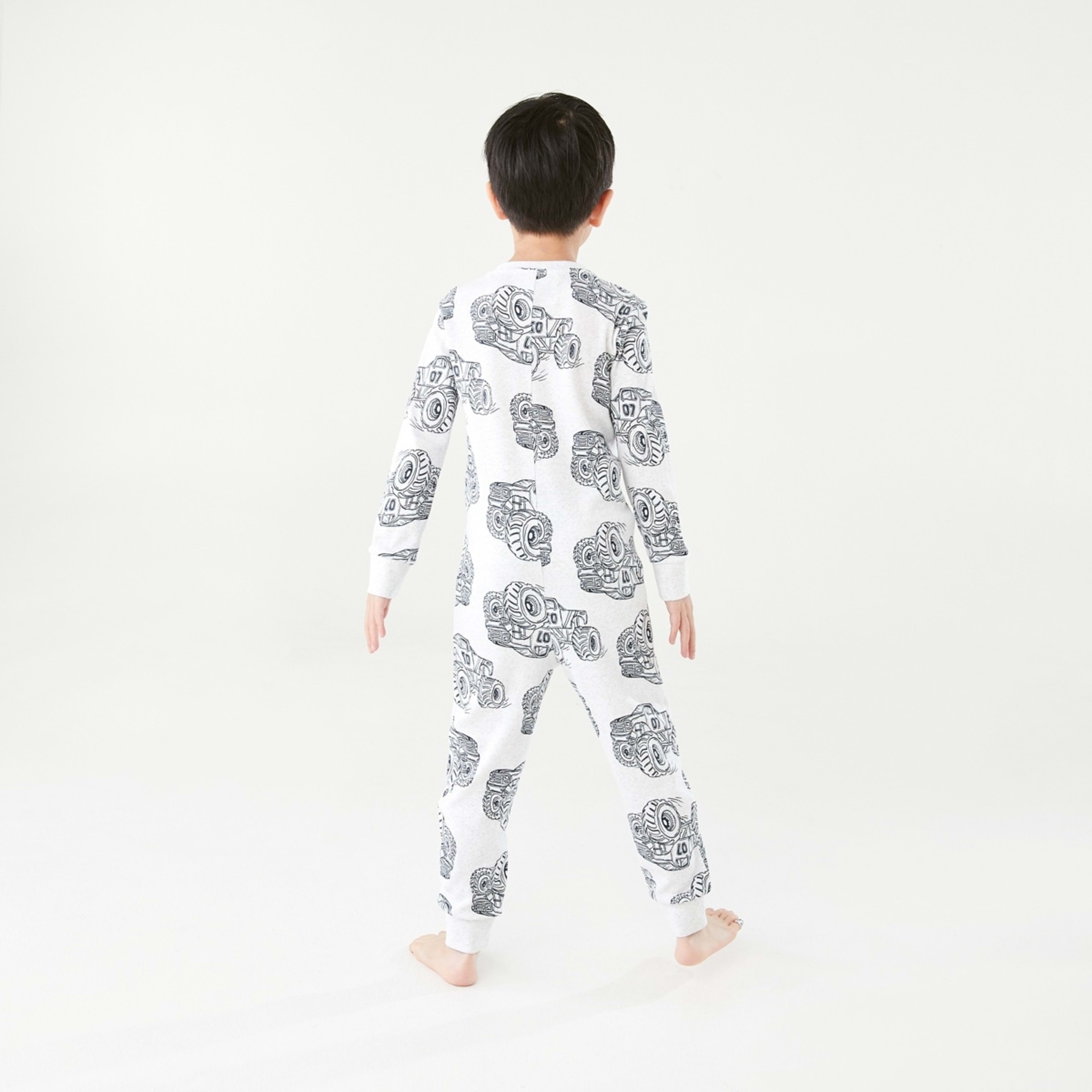 2 Ribbed All-In-One Sleepsuit White Marle Monster Truck, 2 of 9