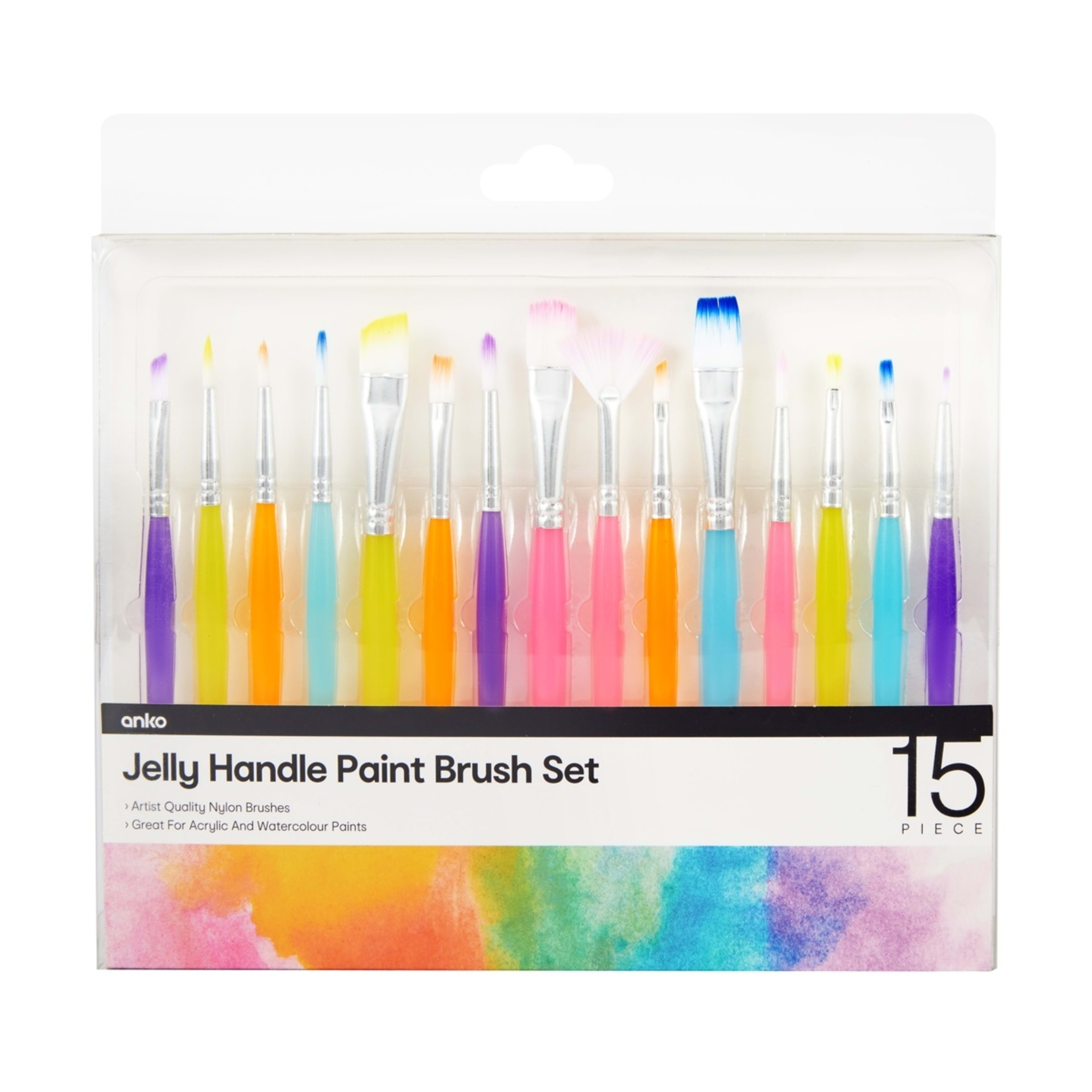 1 15 Piece Jelly Handle Paint Brush Set