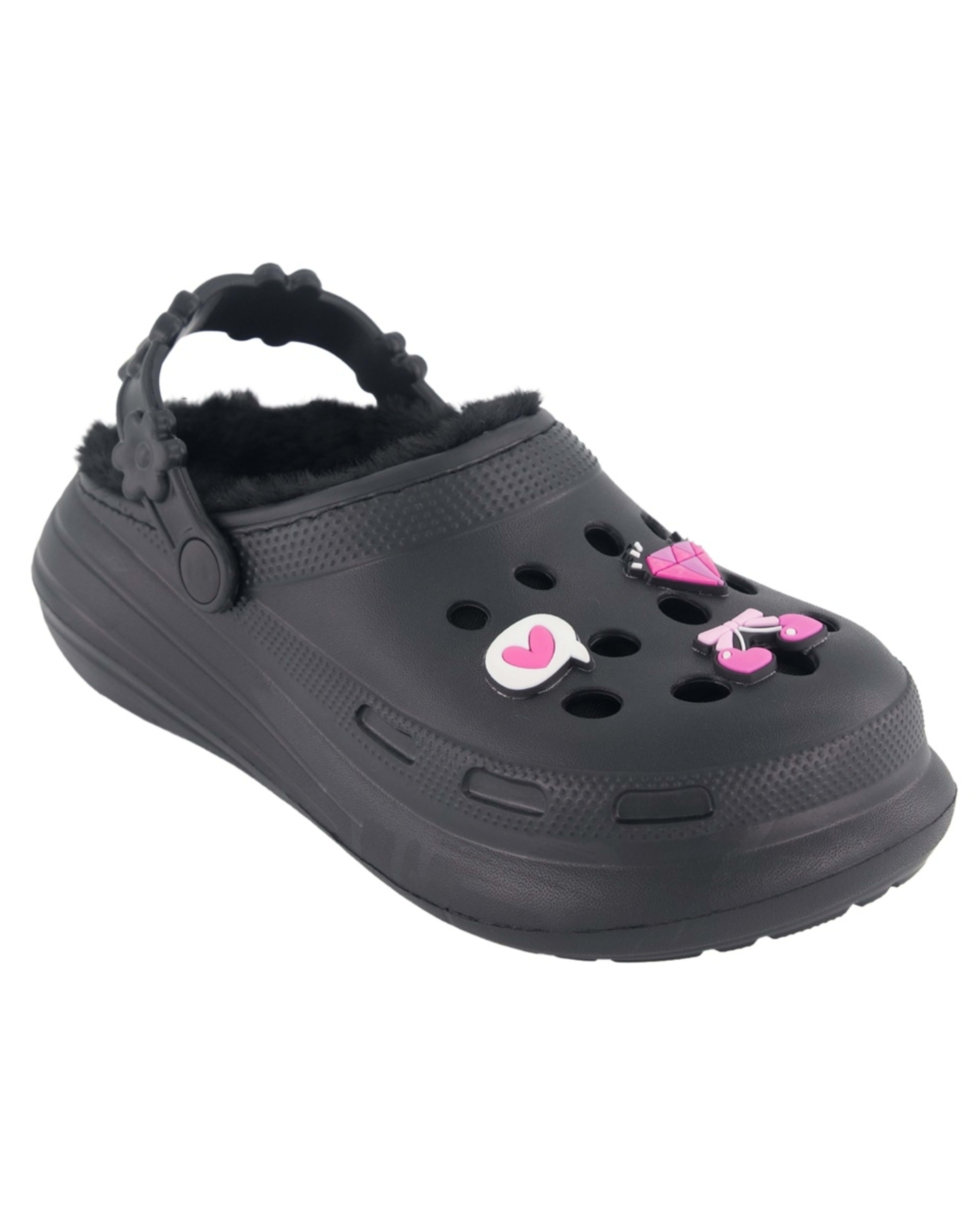 1 Senior Faux Fur Lined Clogs Black, 1 of 4