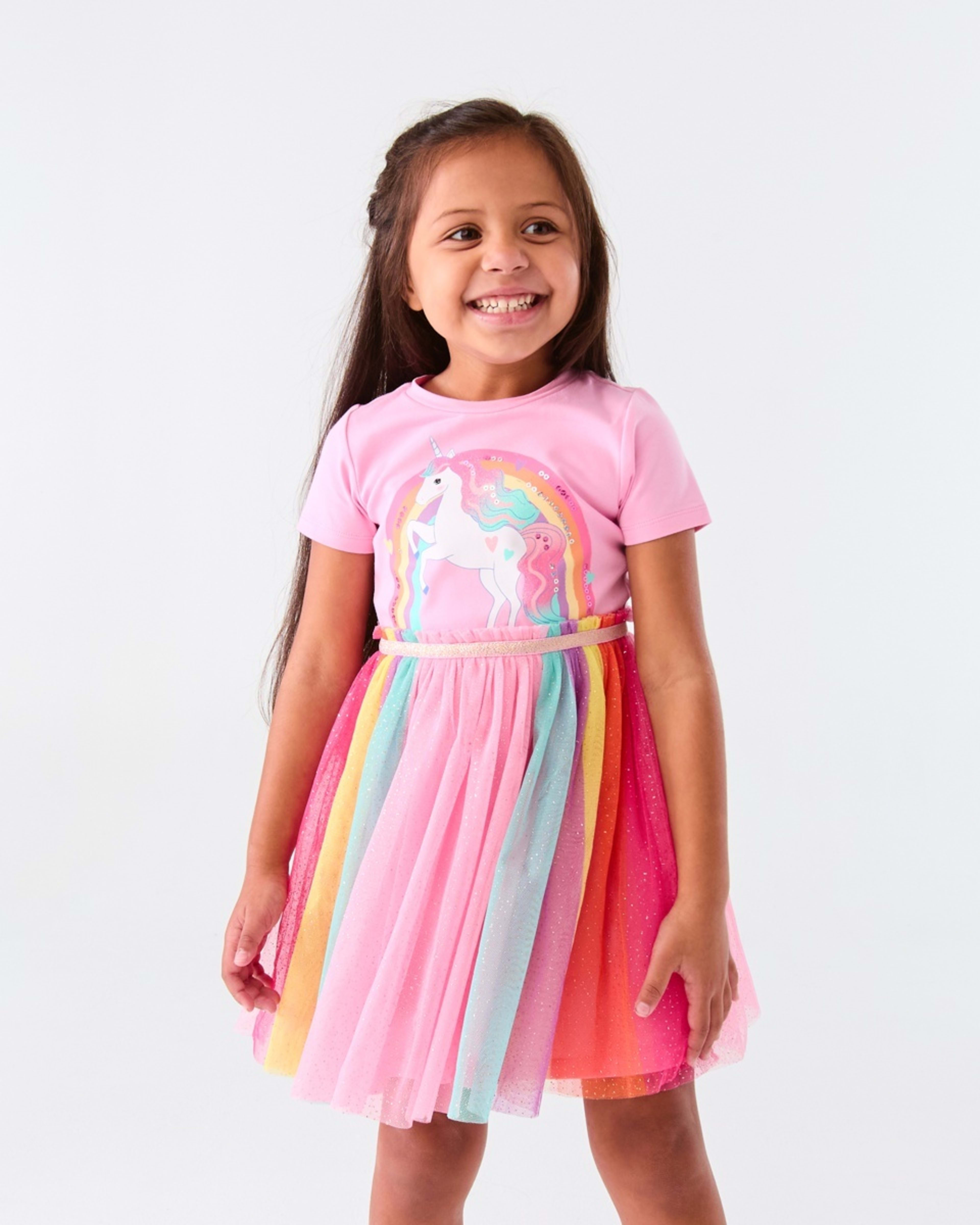 1 Short Sleeve Tutu Dress Pnk Unicrn, 1 of 9